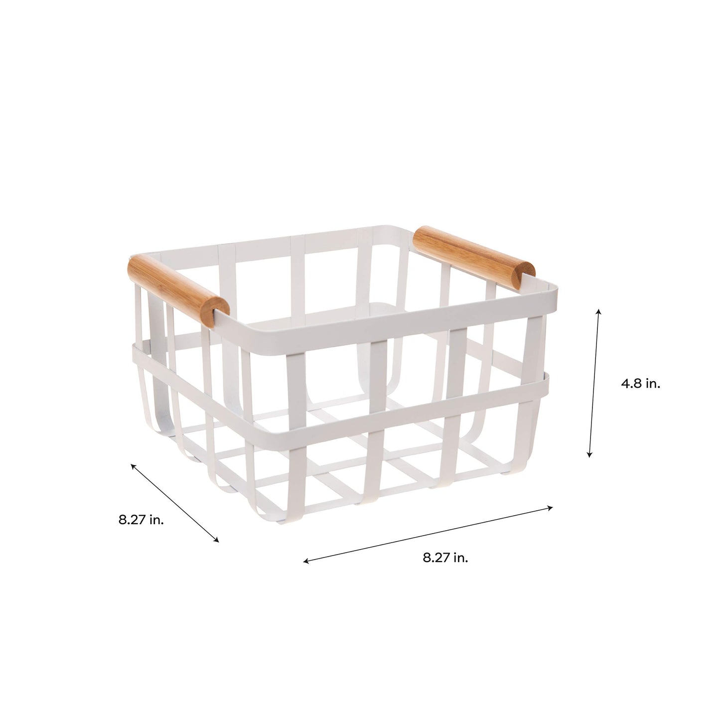Simplify Square Metal Storage Basket with Bamboo Handles | Medium | Farmhouse Style Wire Basket |