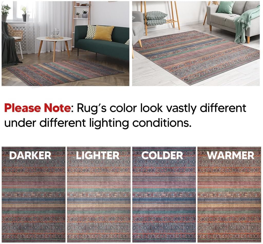 Keen Home Design 9x12 Rug - Machine Washable Area Rug with Non-Slip Backing, Ideal for Living Room, Dining Room, Bedroom - Vintage, Easy Clean, Durable, Low Pile Rug - (9' x 12')