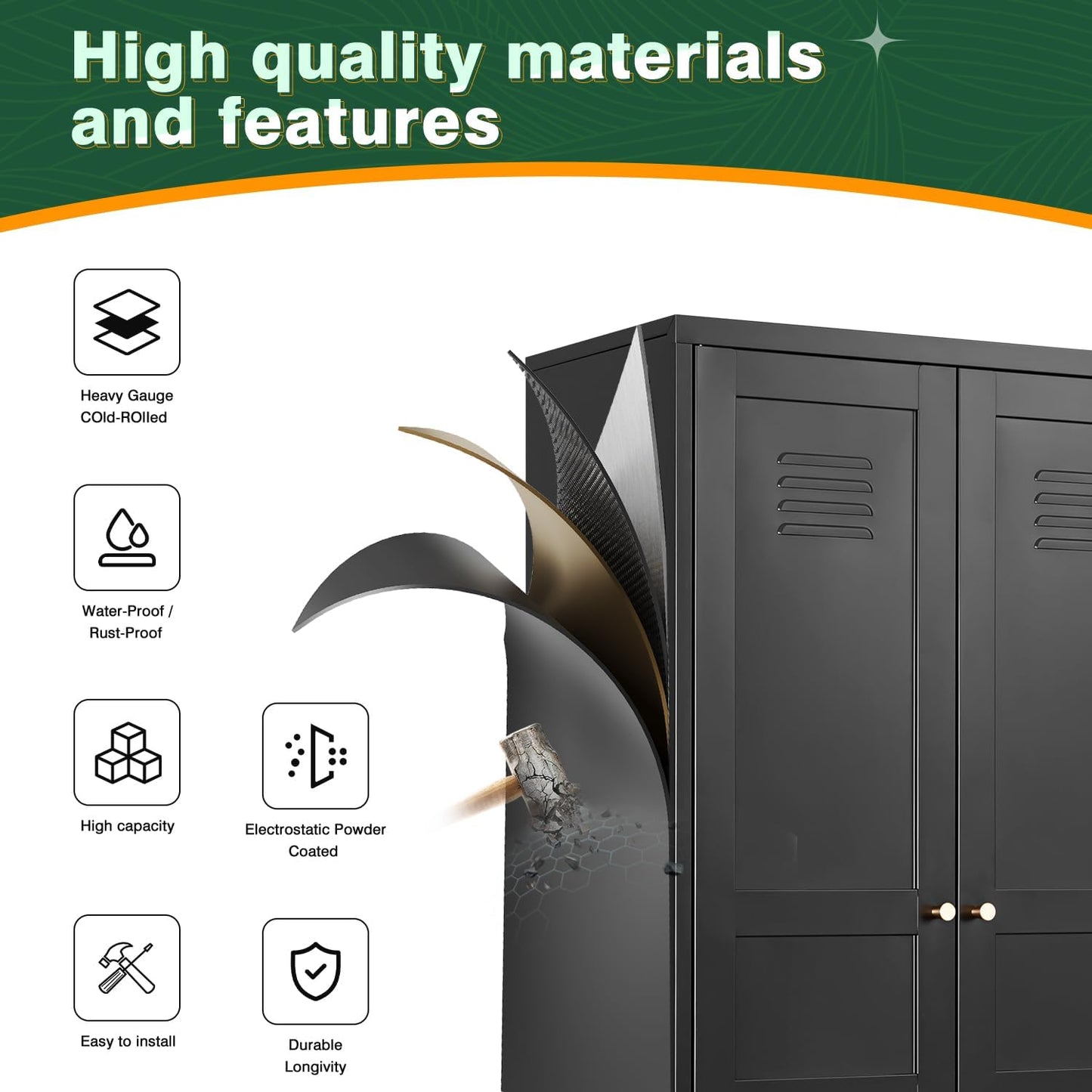 Letaya Black Storage Cabinet with Feets-Metal Home Kitchen Pantry Cabinets with Doors and Adjustable Shelves,Organization Locker for Cupboard/Bedroom/Dining/Living/Bathroom/Office/Garage Room (Black)