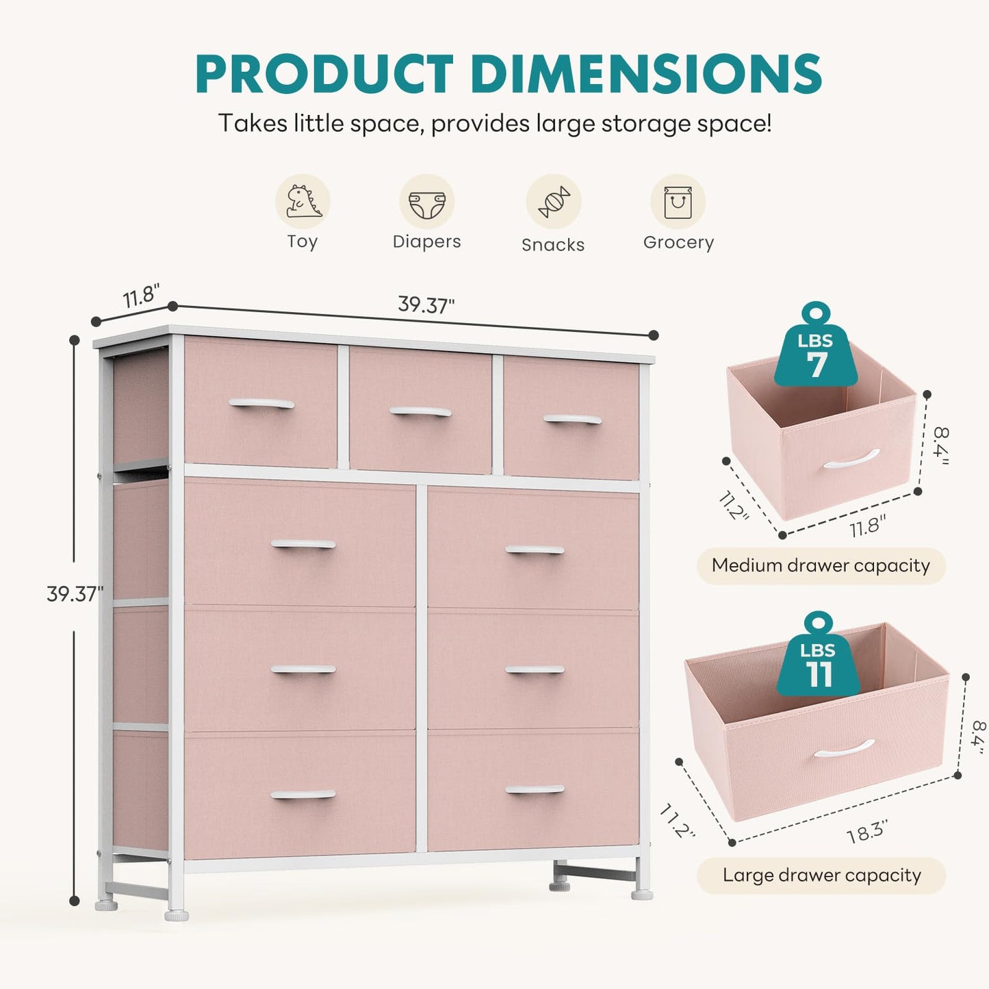 OLIXIS 9 Drawer Pink Dresser for Bedroom, Closet Organizers and Storage