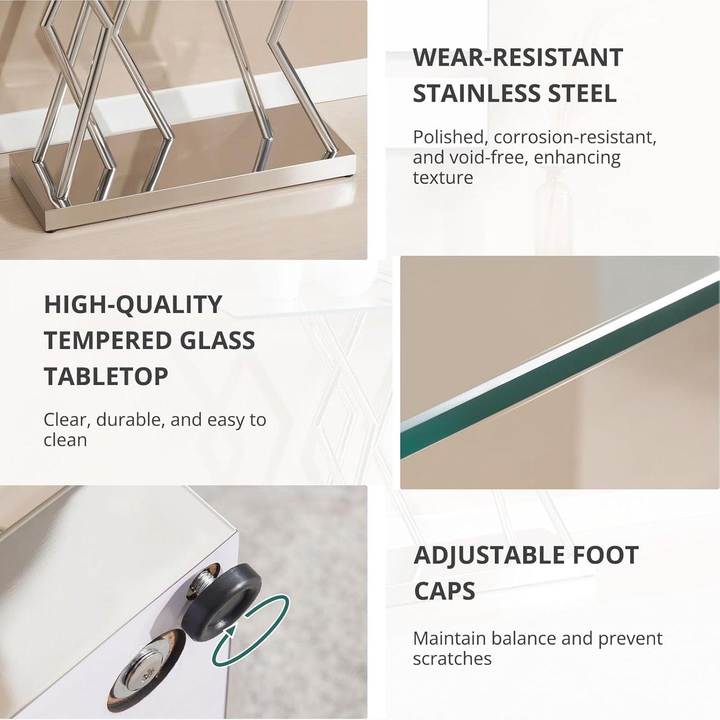 43.3" Glass Modern Console Table, Sturdy Silver Entryway Table with Stainless Steel Base, Rustic Entrance Table, Minimalist Narrow Tables for Living Room & Office