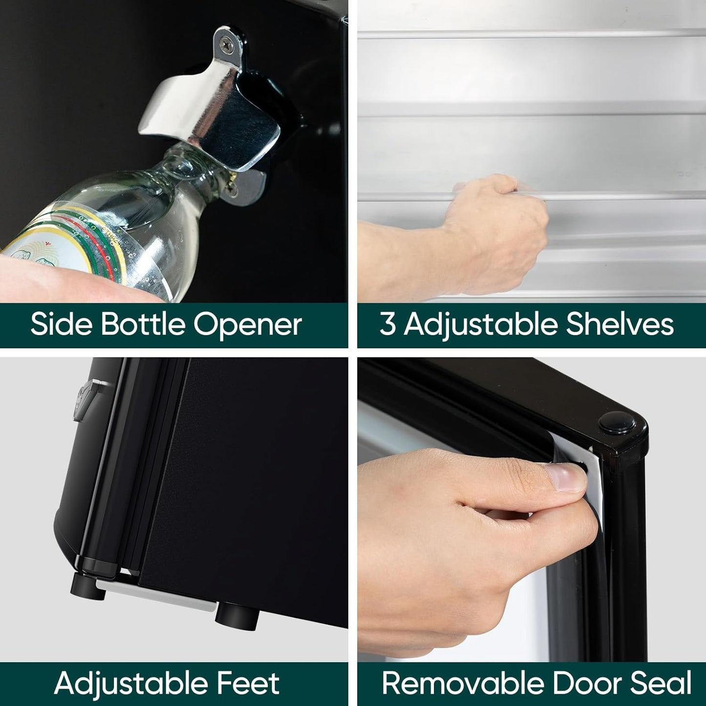 Upstreman 3.2 Cu.Ft Retro Mini Fridge with Bottle Opener, Energy Saving, Adjustable Thermostat, Metal Handle, LED Lamp, Mini Refrigerator for Bedroom, Office, Dorm-BR321 PRO (Black)