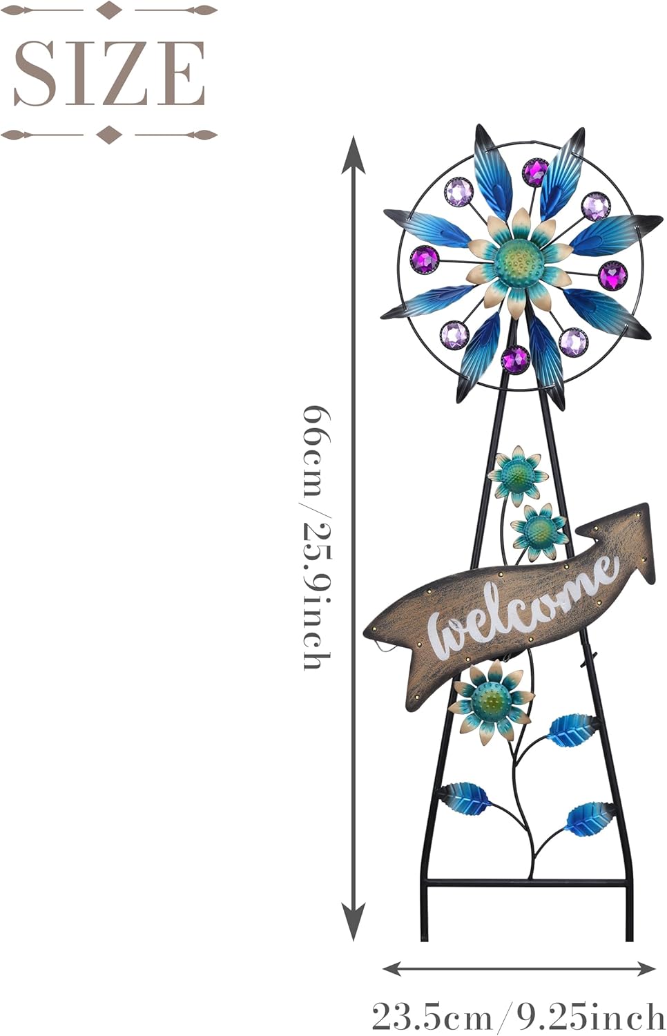 TERESA'S COLLECTIONS Peacock Garden Decor Solar Stake, Wind Spinner for Outdoor Decorations, Metal Windmill Blue Floral Yard Art Sign Decorative Garden Stake for Lawn Ornaments, Gifts for Mom, 26''