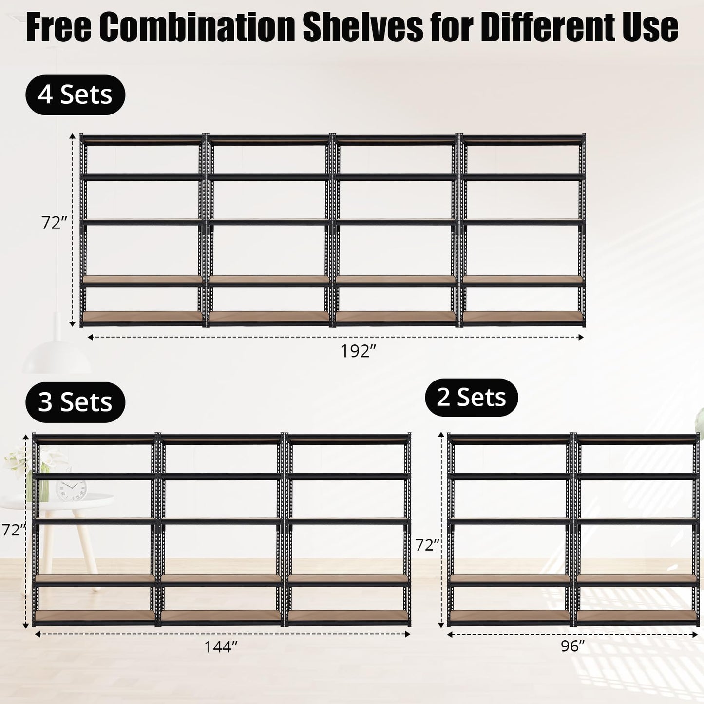 GarveeHome Heavy Duty Storage Shelves - 5 Tier 48 * 24 * 72 in, Adjustable Garage Storage Shelving