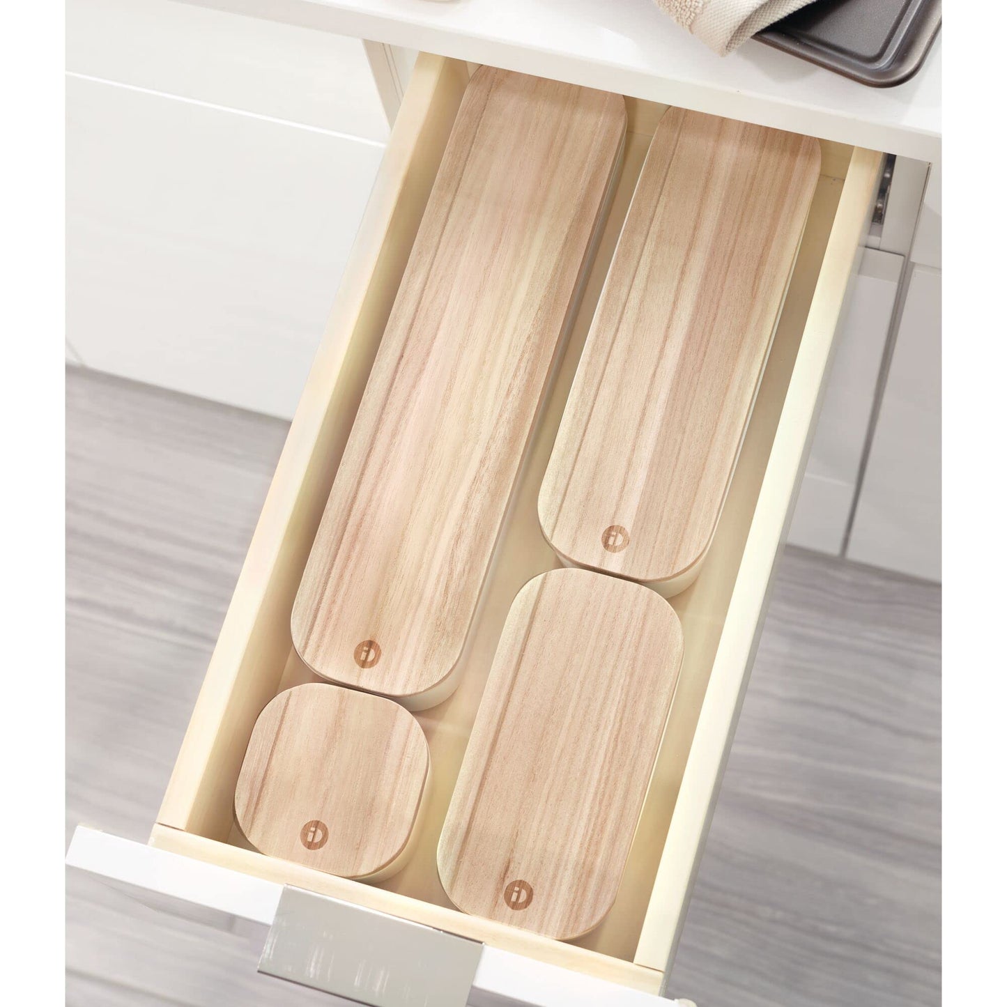 iDesign Recycled Plastic Storage Compact Drawer Organizer Bin with Paulownia Wood Lid, 3.6" x 14.4"