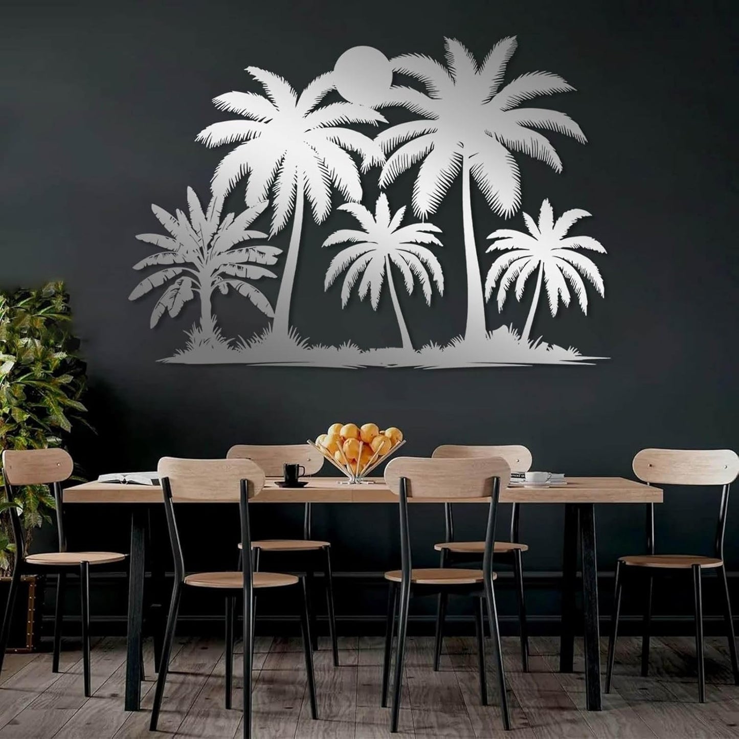 Tuglona Metal Palm Tree with Sunset Wall Decor, Tropical Palm Tree Metal Wall Art, Tropical Wall Decor, Sun Wall Art, Beach Wall Decoration, Coastal Trees Wall Hanging (Black, 30"x21"/76x53cm)