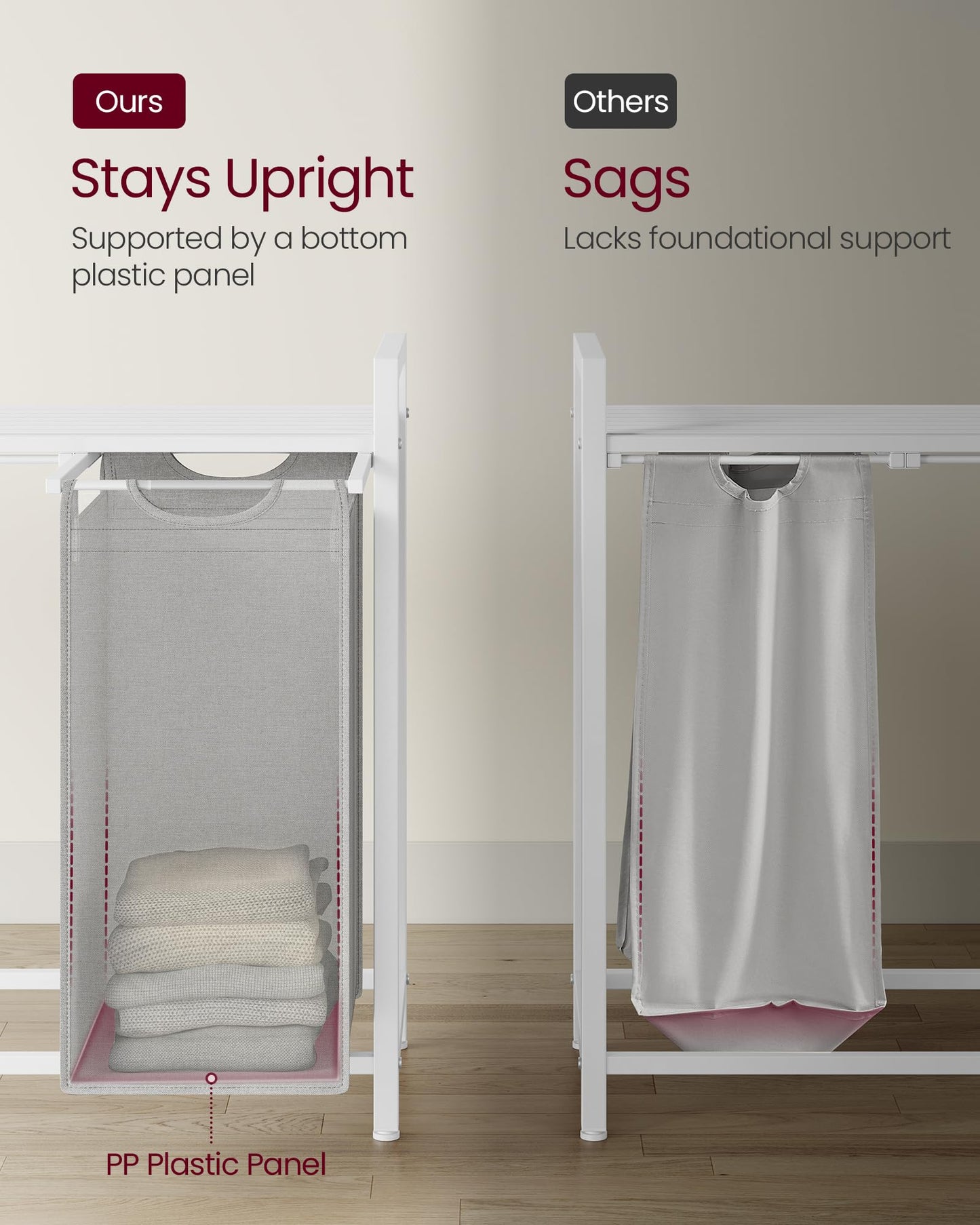 VASAGLE Laundry Hamper, Laundry Basket, Laundry Sorter with 3 Pull-Out and Removable Bags, Shelf
