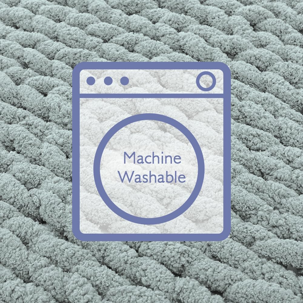 Bigacogo Chunky Knit Throw Blanket for Couch, 51x63 inches, 100% Hand Knitted with Thick Jumbo Chenille Yarn, Cozy Soft Large Rope Knot Cable Crochet Blankets for Sofa Bed Living Room, Misty Green