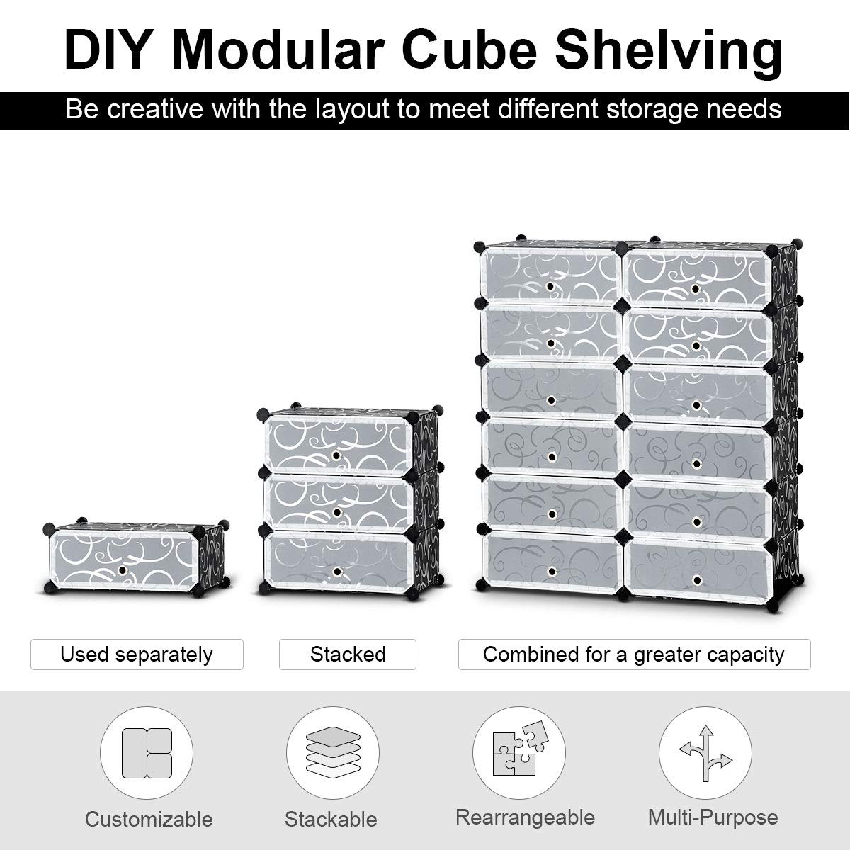 Tangkula 12-Cube Shoe Rack Organizer, DIY Cubes Storage Cabinet, Modular Plastic Shoes Cabinet with
