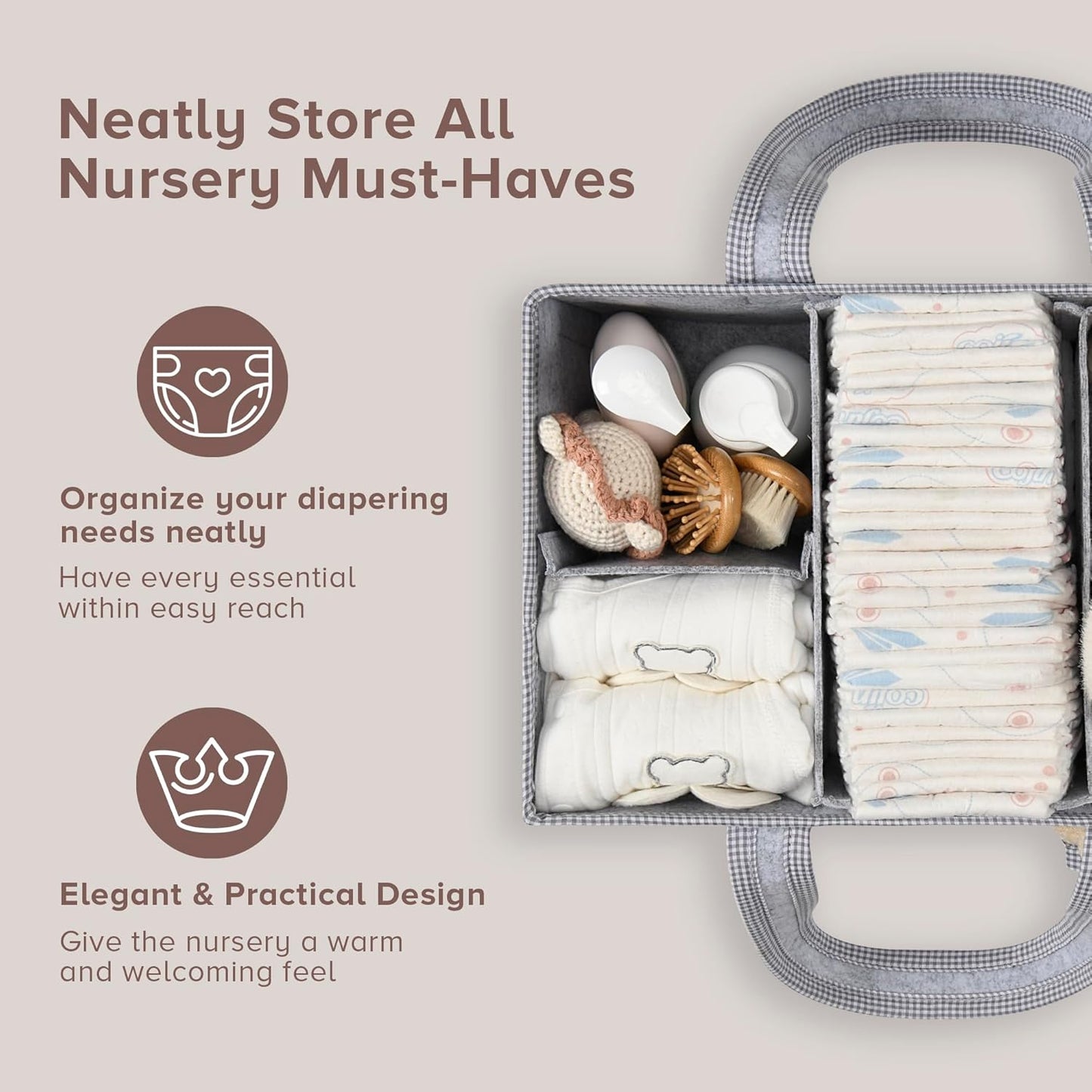PeraBella Diaper Caddy Organizer with Handle, Baby Shower Gifts Basket Bag, Registry Search Must Haves Items, Nursery Storage Organizer for Newborn Girl Boy, Baby Bag Essentials, Car Diaper Caddy Cart