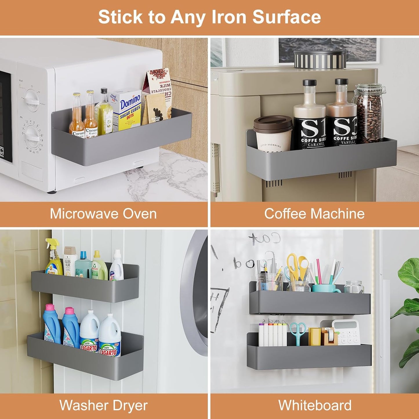 Magnetic Spice Rack for Refrigerator, Kitchen Organizer and Storage Shelf, Grey(2 Pack)