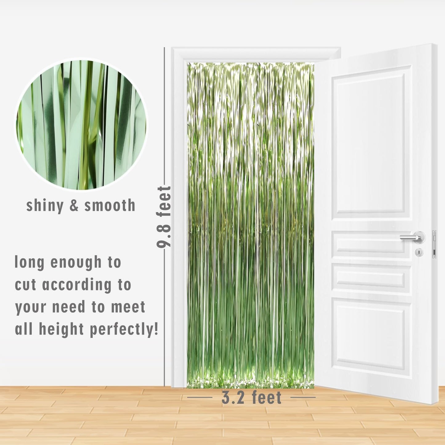 GOER 3.2 ft x 9.8 ft Metallic Tinsel Foil Fringe Curtains Party Photo Backdrop Party Streamers for Birthday,Graduation,New Year Eve Decorations Wedding Decor (5 Pcs,Sage Green)