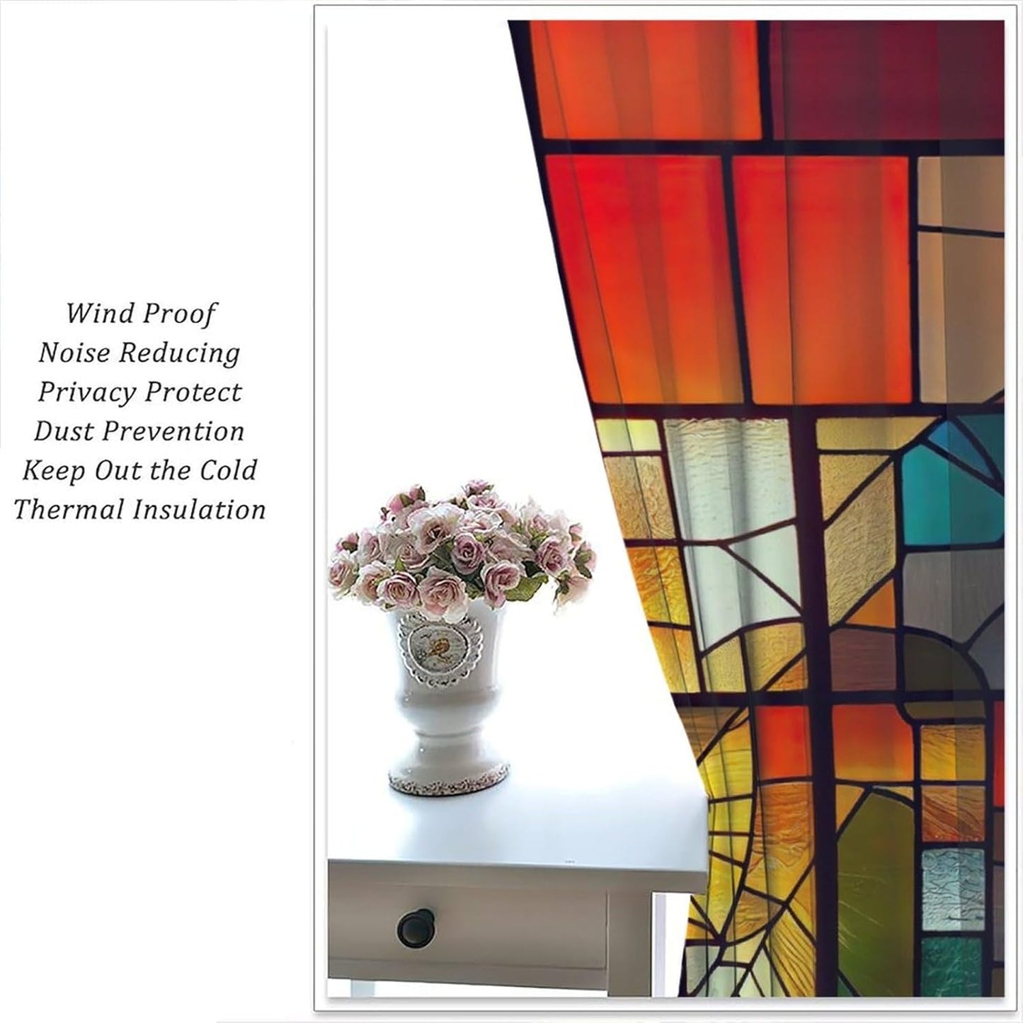 Stained Glass Curtains,Retro Abstract Colorful Geometry Textures Art Home Decor Drapes for Bedroom Living Room Kitchen Window Treatment 2 Panels Set Total Size 72" W X 63" L Inch