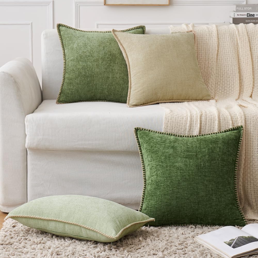 MIULEE Pack of 2 Couch Throw Pillow Covers 26x26 Inch Beige Farmhouse Decorative Pillow Covers with Stitched Edge Soft Chenille Solid Dyed Spring Pillow Covers for Sofa Bed Living Room