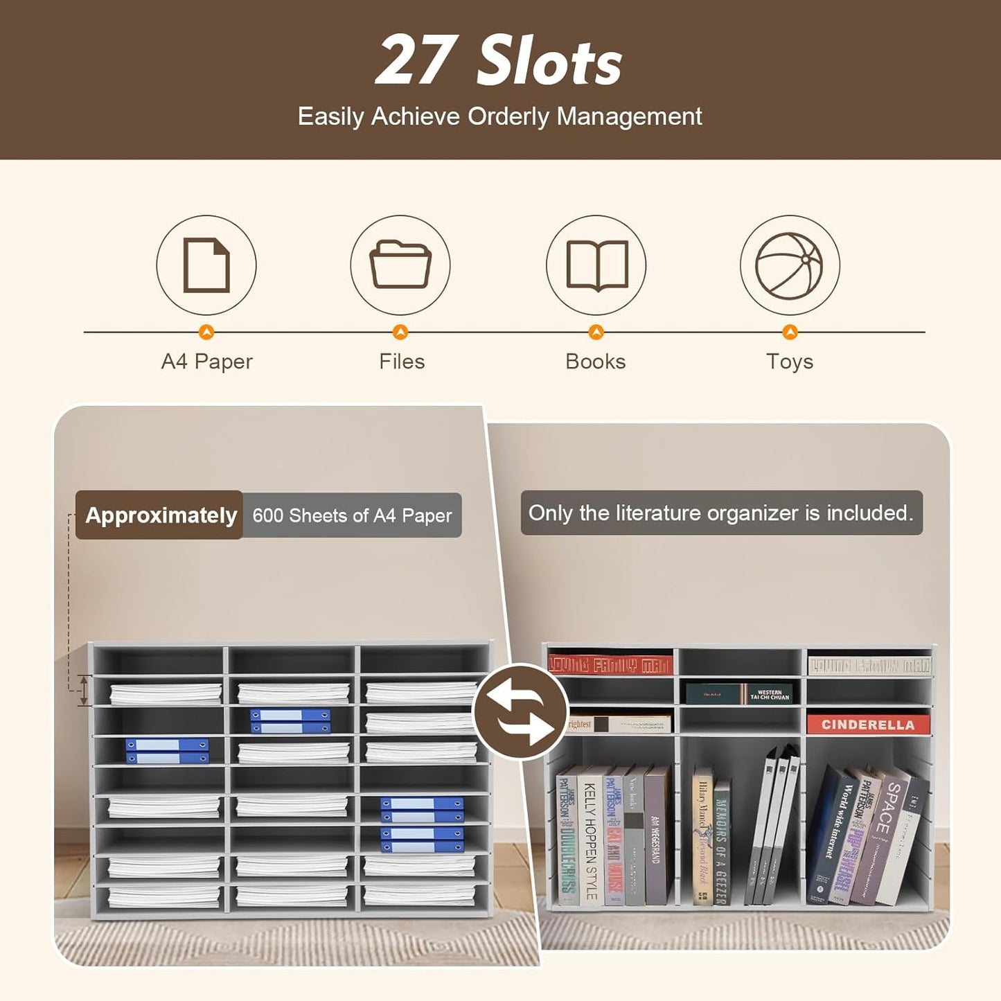 Literature Organizer 27 Slots Compartments Desktop File Sorter Mail Center Paper Storage Cabinet Home & Office Mailbox School Classroom Keepers