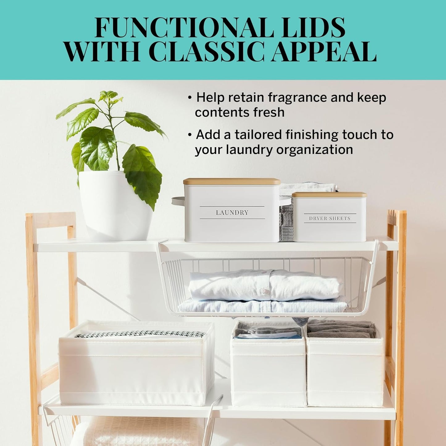 Metal Dryer Sheet Holder with Lid – Set of 2 Storage Bins for Laundry Room Organization & Home Decor – Classic White Metal Organizers and Containers with Lids - Sheet Organizers and Storage