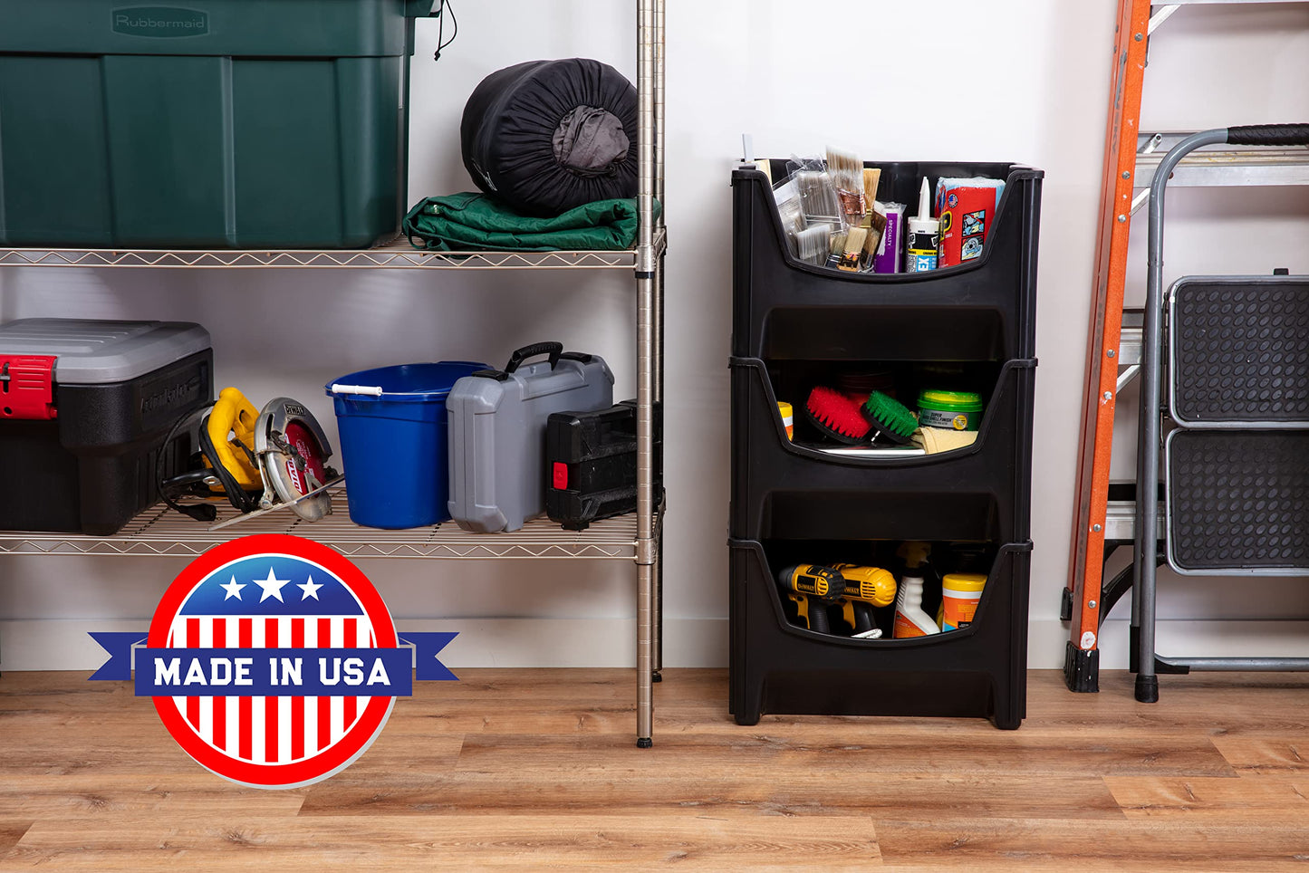 Mighty Tuff Jumbo Stackable Storage Bins, Pack of 3, Easy-Access Storage, Large Easy-to-Grip