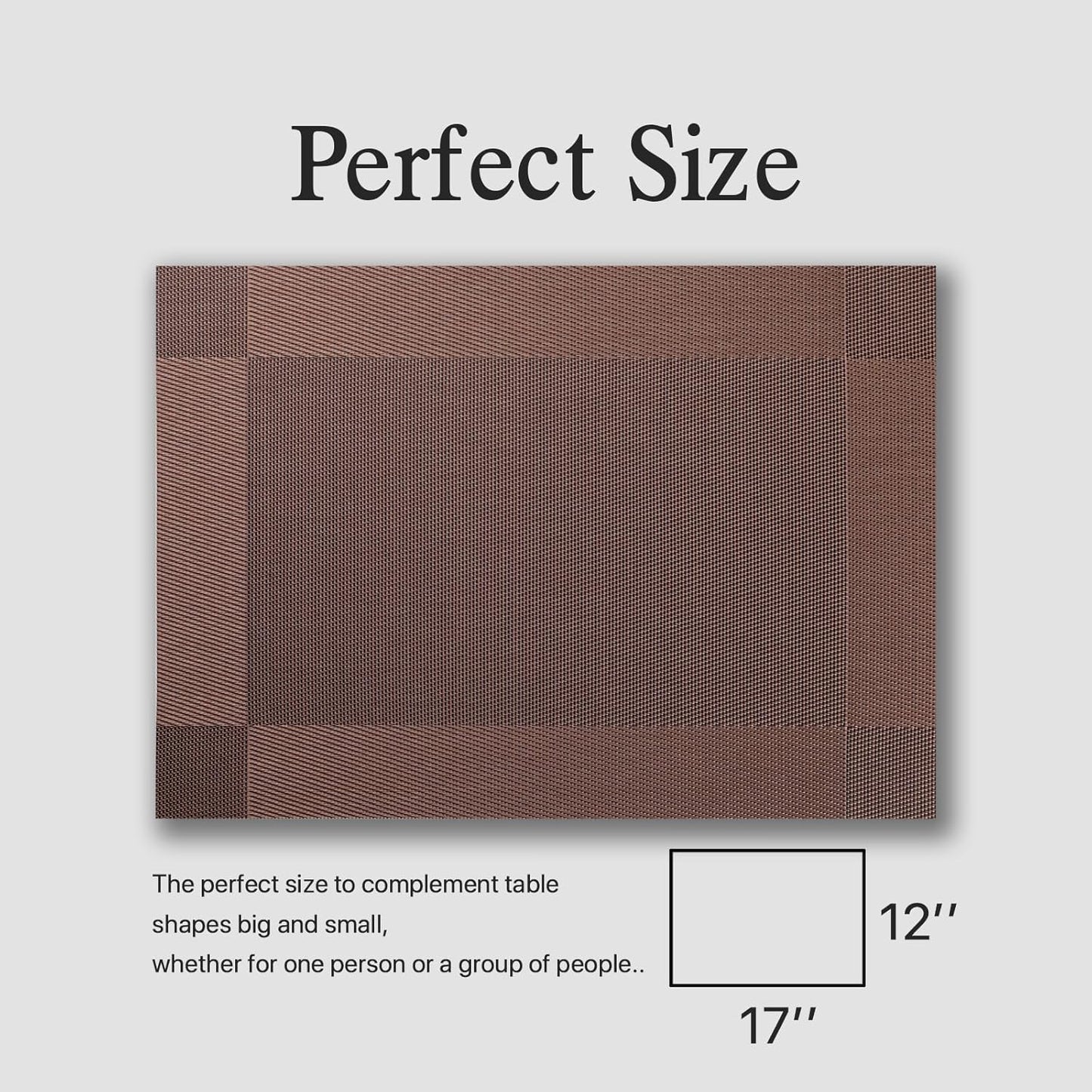 Placemats Set of 6 - Easy Clean Woven Vinyl Placemats for Dining Table, Indoor/Outdoor Place Mats, Washable PVC Table Mats(Brown Cube)