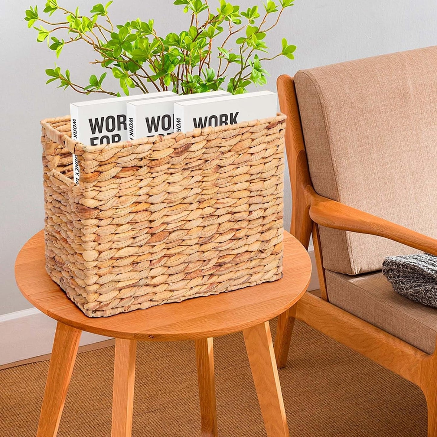 Magazines Holder Basket - Wicker Magazine Basket, Handwoven Magazine Holders for Bathroom,Home Magazine Storage Basket, Water Hyacinth Magazine Rack Organizer for Books, Newspapers, Narrow Rectangle