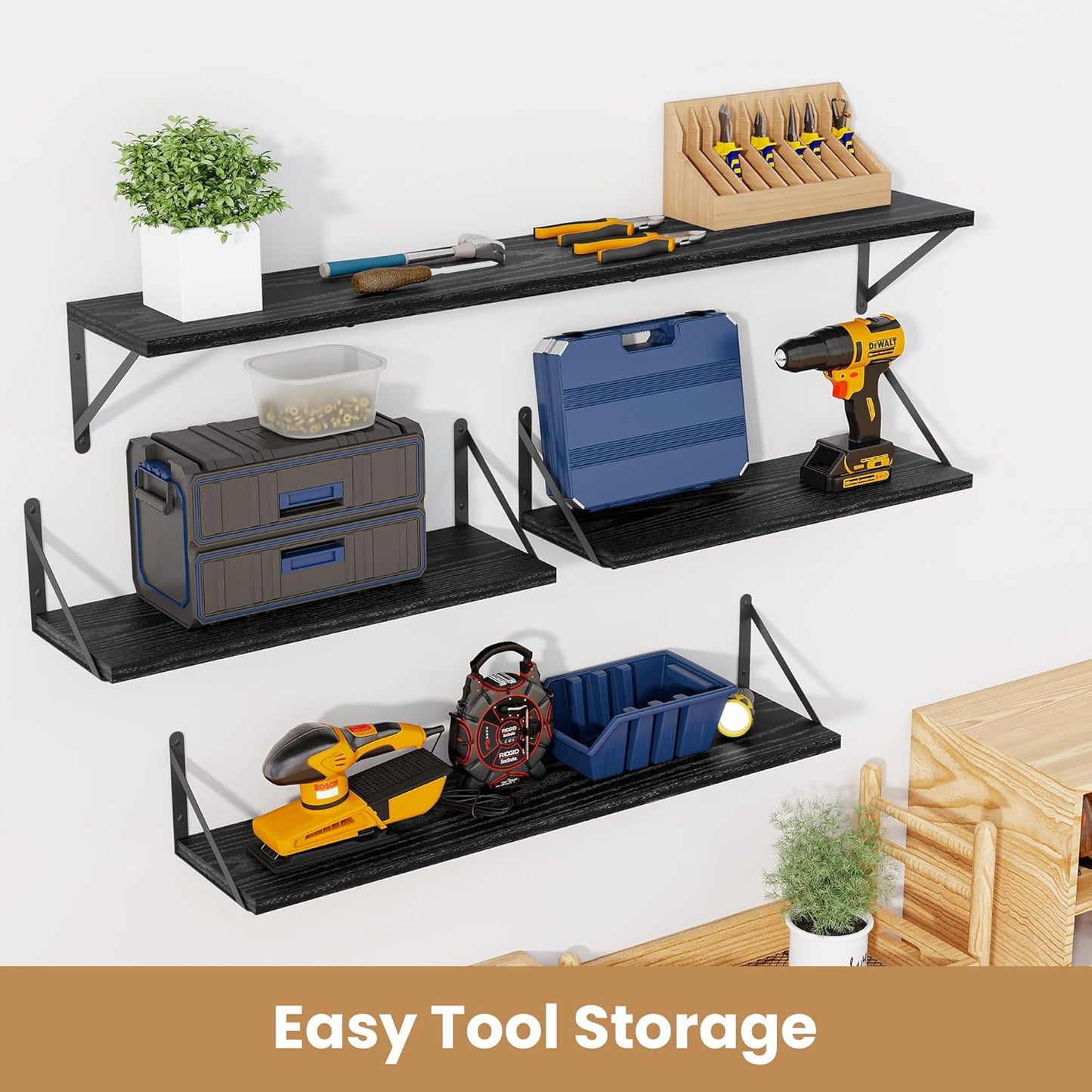 Heimlove 36 Inch Black Floating Bookshelves Set of 3,Heavy Duty Wall Mounted Bookshelves,Bookshelf for Living Room,Bedroom,Kitchen,Laundry Room Storage & Decor