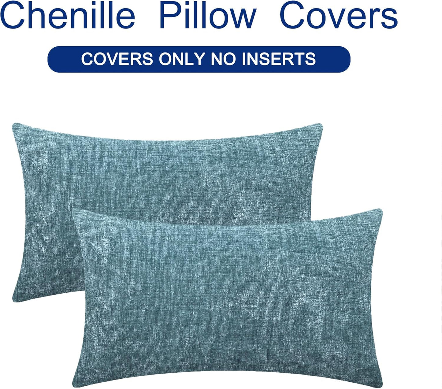 CaliTime Throw Pillow Covers Decorative 16 X 26 Inches Pack of 2 Cozy Chenille Cushion Cases for Couch Sofa Bed Living Room Home Smoke Blue