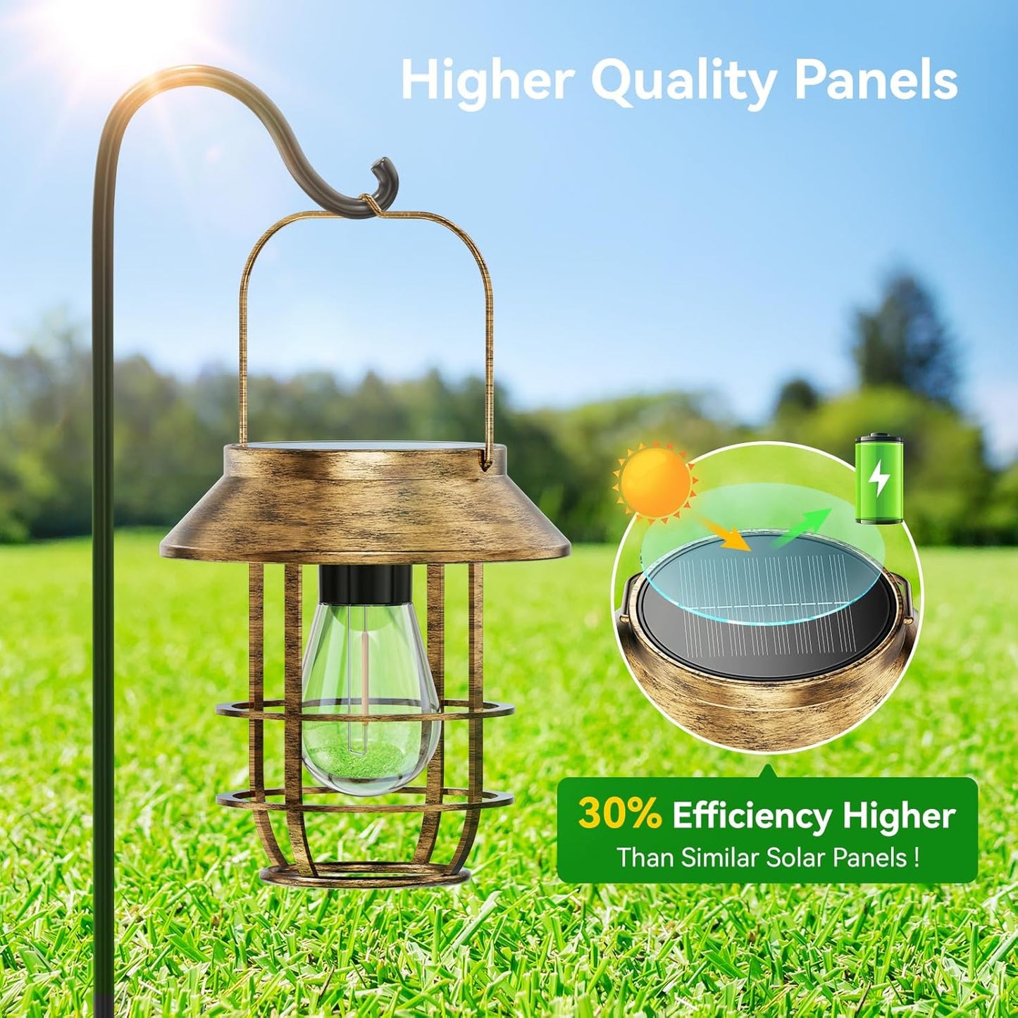 Solar Lanterns Outdoor Waterproof, High Brightness Hanging Solar Lights for Outside with Wall Hooks, Retro Metal Outdoor Lanterns Auto On/Off for Porch, Patio, Yard Decor 2 Pack