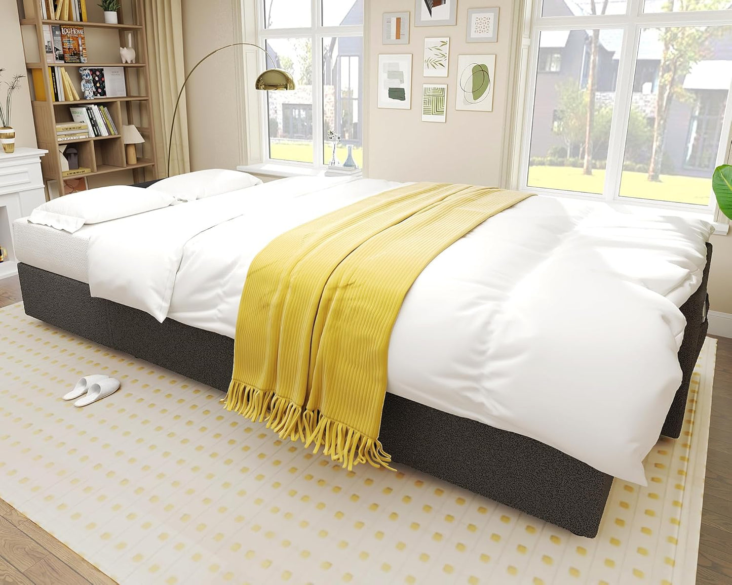 VanAcc Sleeper Sofa, 110 inch Oversize - 2 in 1 Pull Out Bed, Sectional Sleeper Sofa with Double Storage Chaise for Living Room, Grey Boucle Couch