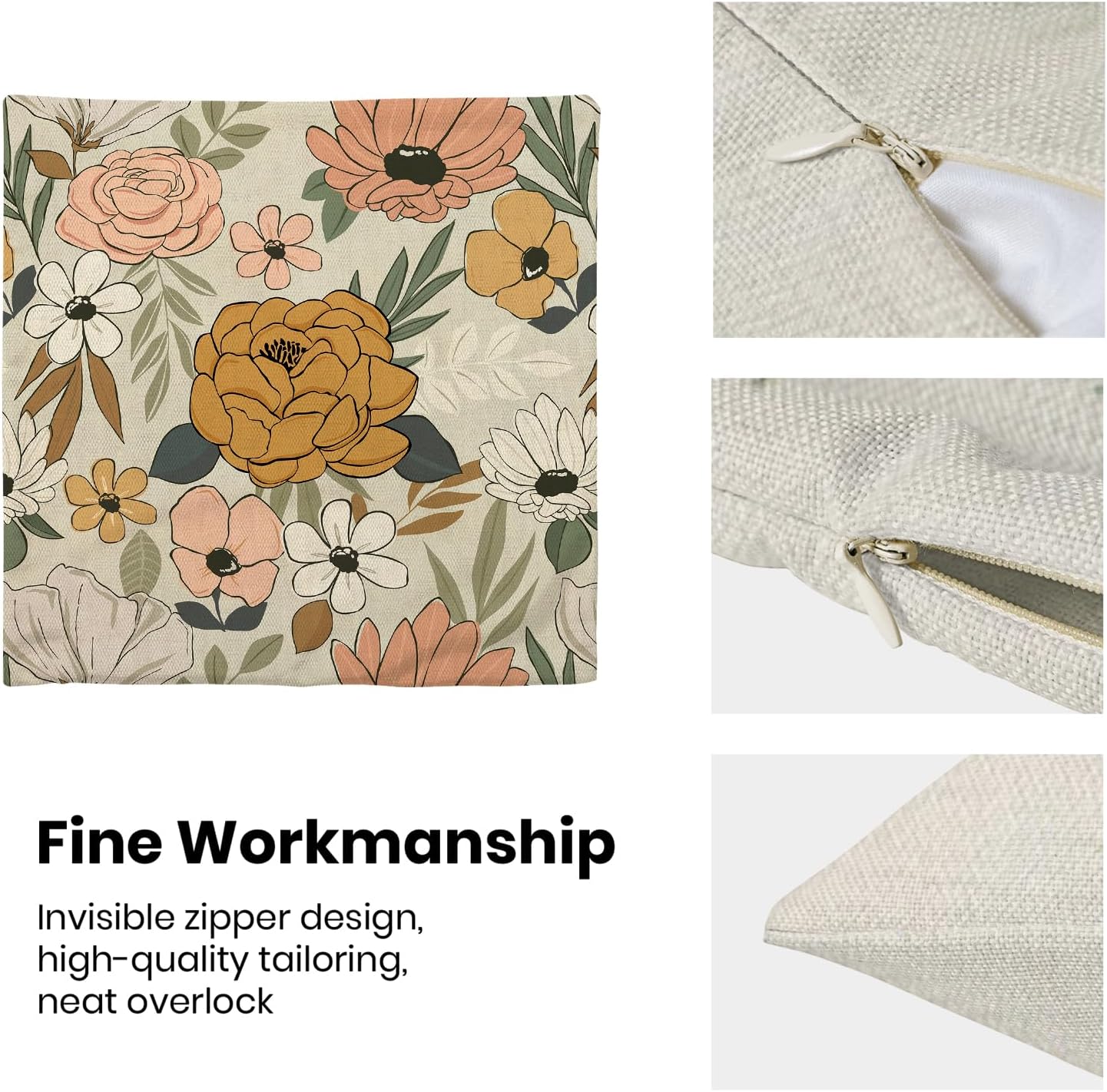 CXMEIFLY Spring Floral Pillow Covers 20 x 20 Inch Set of 2 for Vintage Mustard Yellow Pink Flowers Decor Throw Pillows Plant Cream Outdoor Decorative Cushion Cases for Couch Bed Decorations