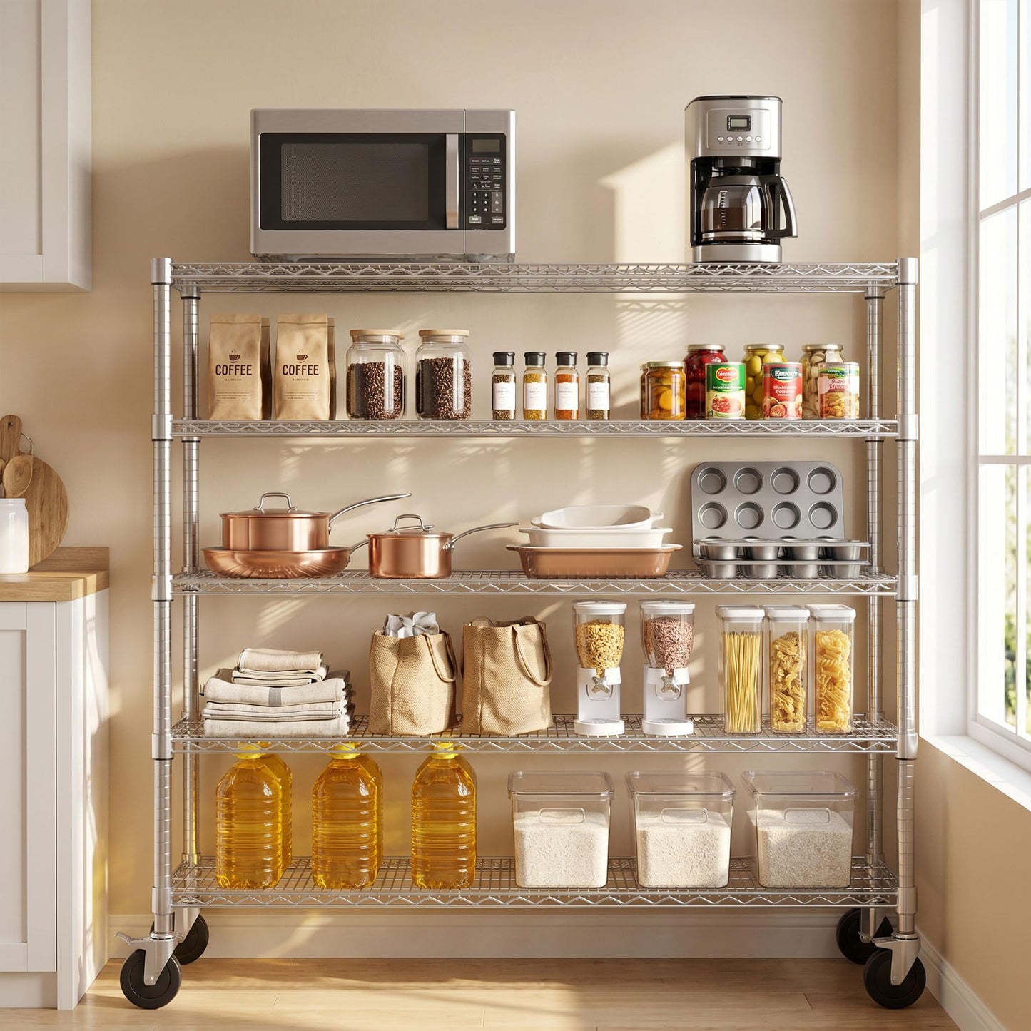 Garvee 82"H Storage Shelves with Wheels, NSF Wire Shelving Rack for Kitchen