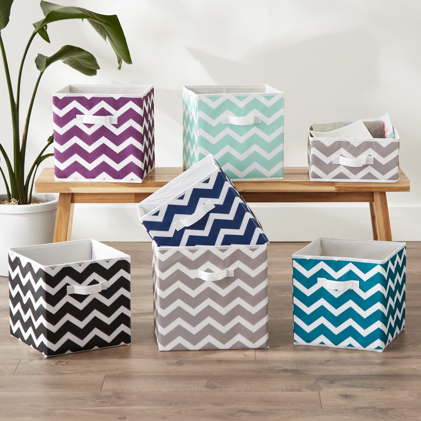 DII Non Woven Polyester Storage Bin, Chevron, Gray, Small Set of 4