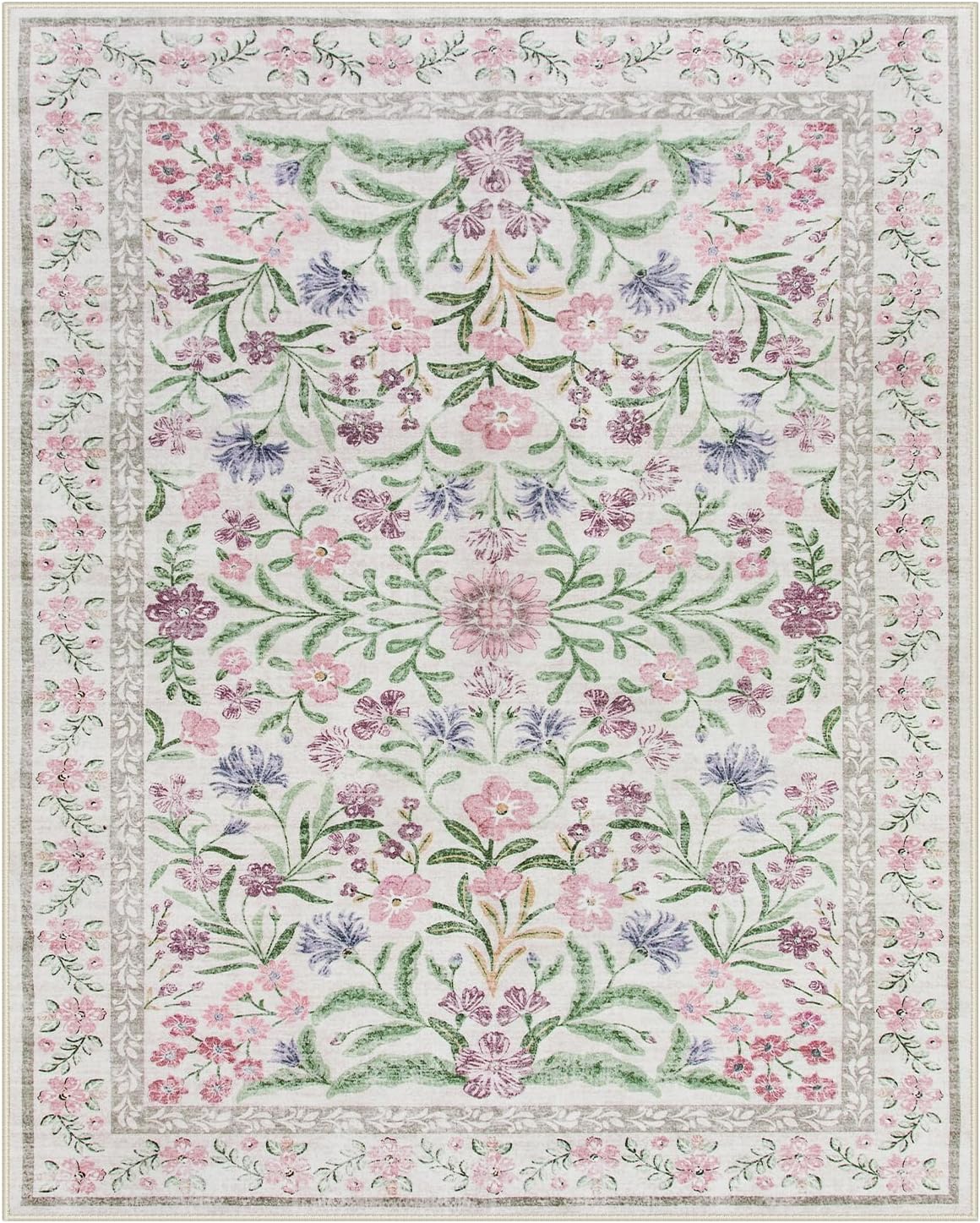 Wonnitar Purple Floral 8x10 Area Rugs, Washable Rug for Living Room, Soft Ultra-Thin Non-Shedding