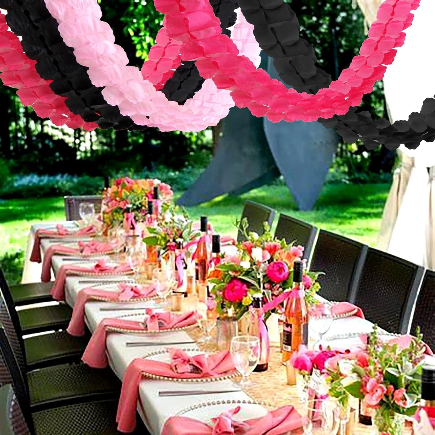 Hot Pink Black Party-Decorations Streamers Garland - 157Ft Four-Leaf Clover Hanging Banner, Wedding Engagement Bachelorette Birthday Baby Bridal Shower Decor Hugtmr