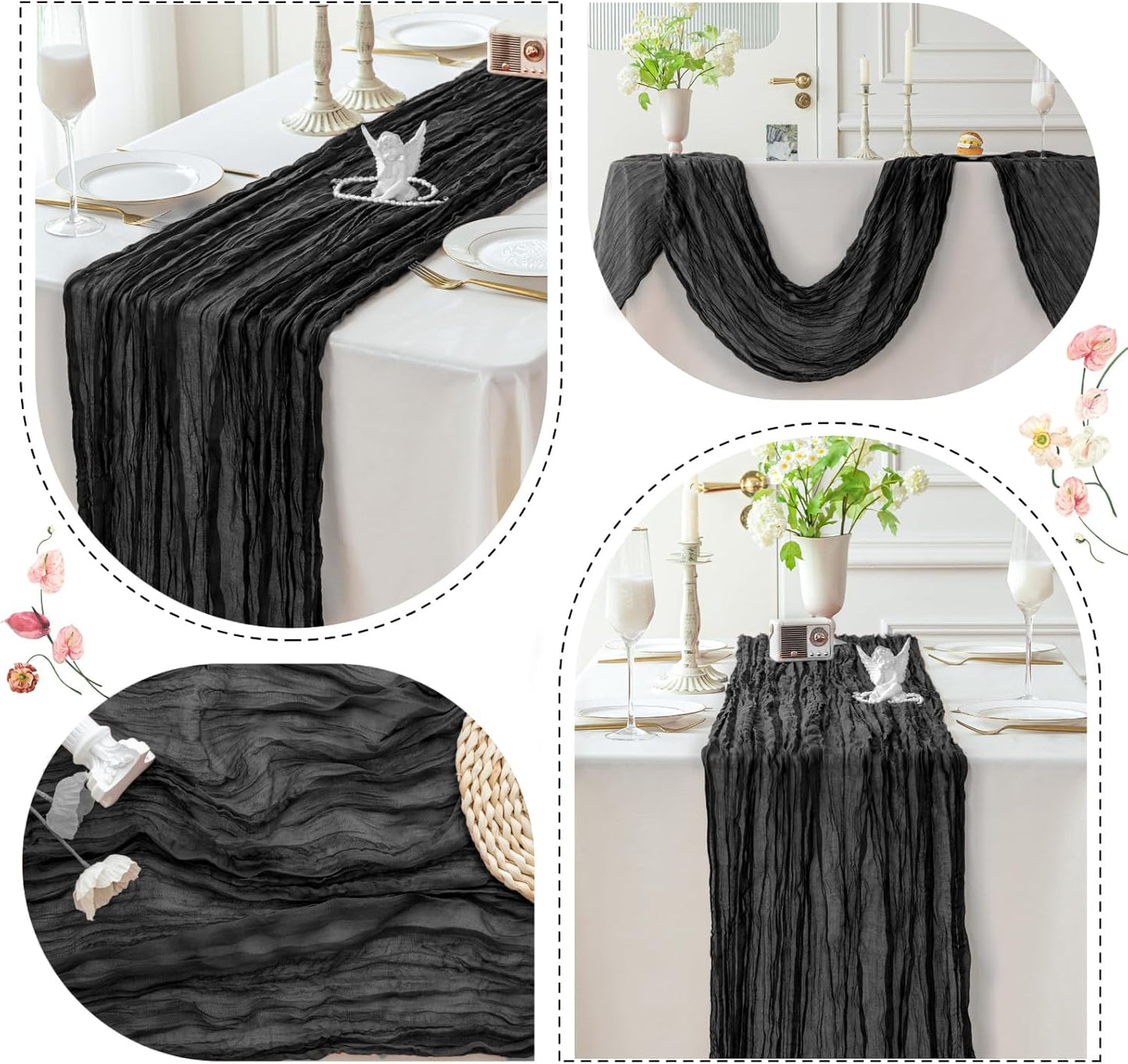 Sioloc Black Cheesecloth Table Runner Fall Autumn Decor for Home 10ft Table Cloth for Wedding Birthday Party Halloween Thanksgiving Decorations