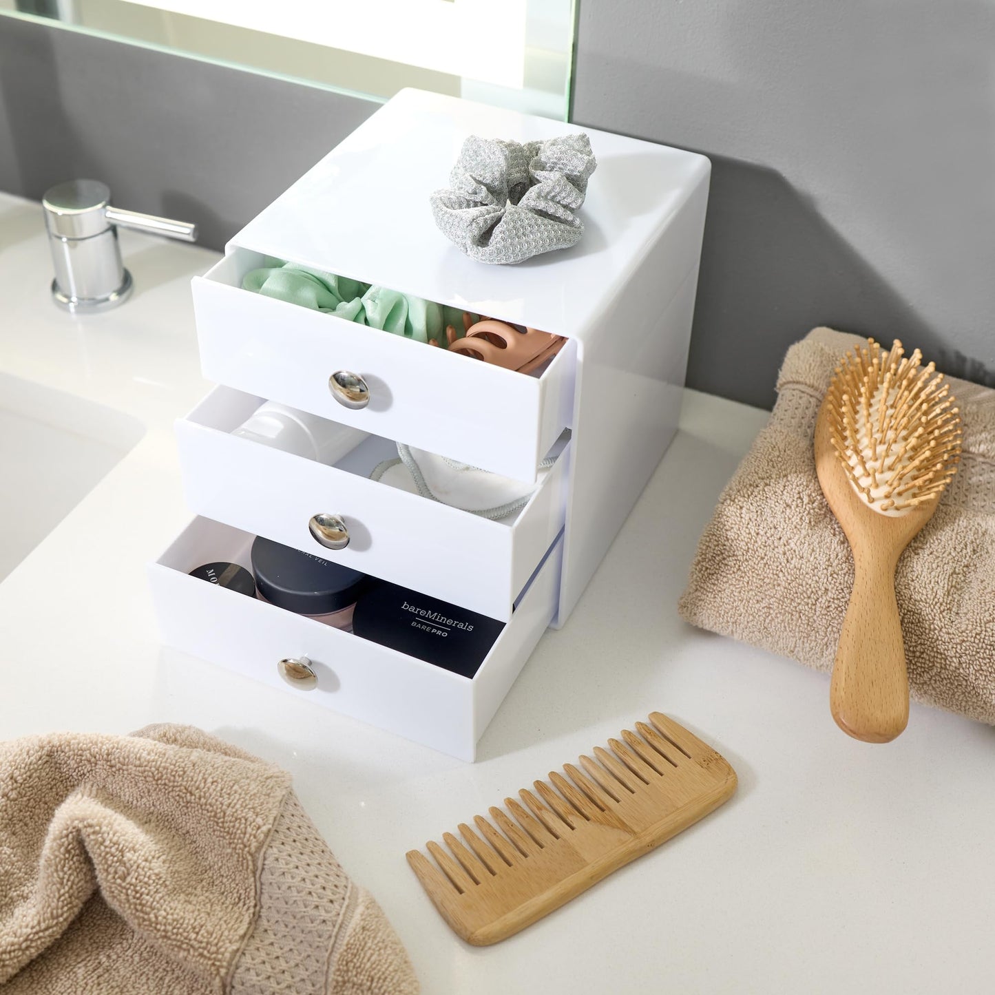iDesign 3-Drawer Plastic Vanity Organizer, Compact Storage Organization Drawers Set for Cosmetics