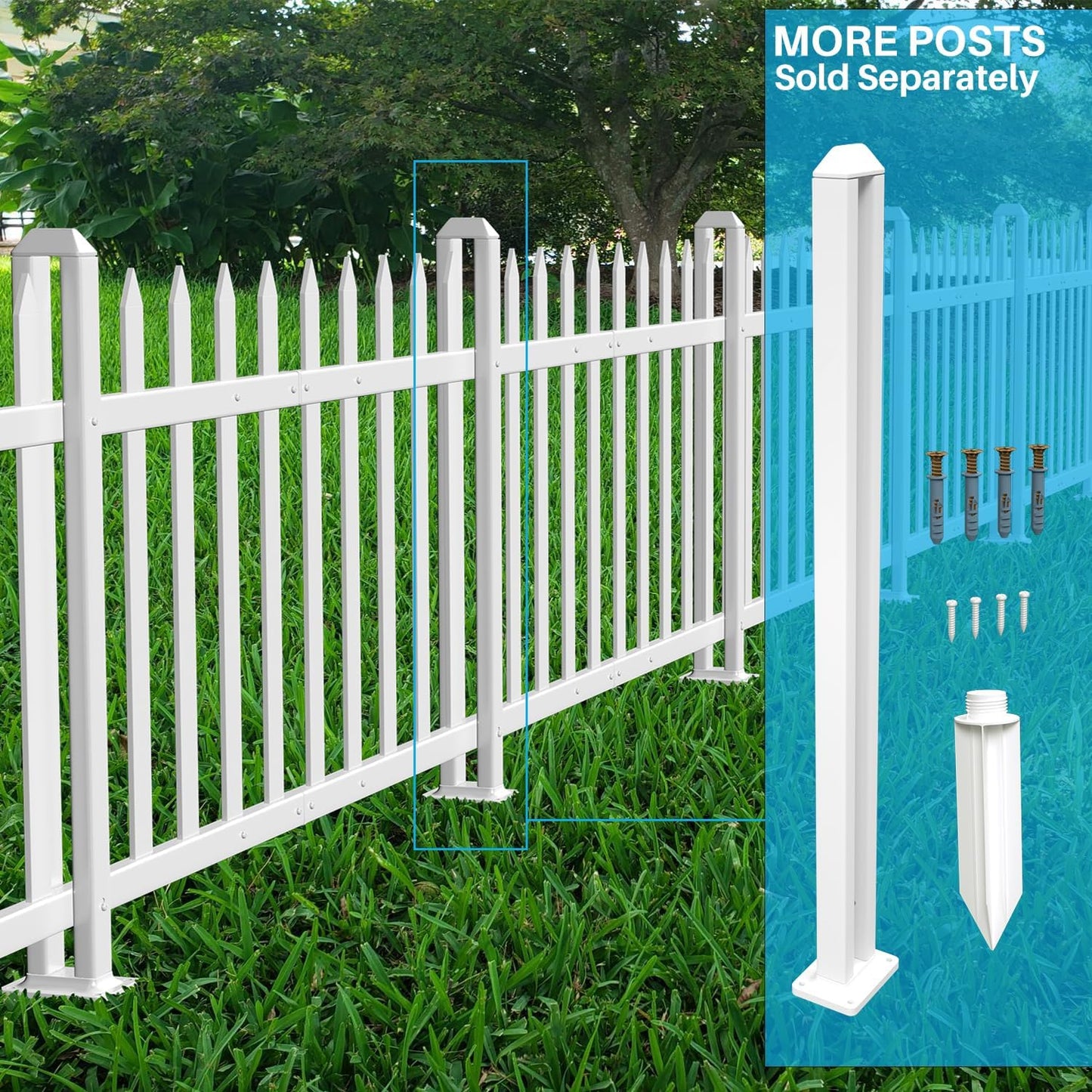 Patio Vinyl Picket Fence White Panels 30" H x 84" W PVC Garden Fences Plastic Decorative for Yard Porch Patio Deck Pool Air Conditioner Safety Dog Fencing (34 Pickets, Straight)
