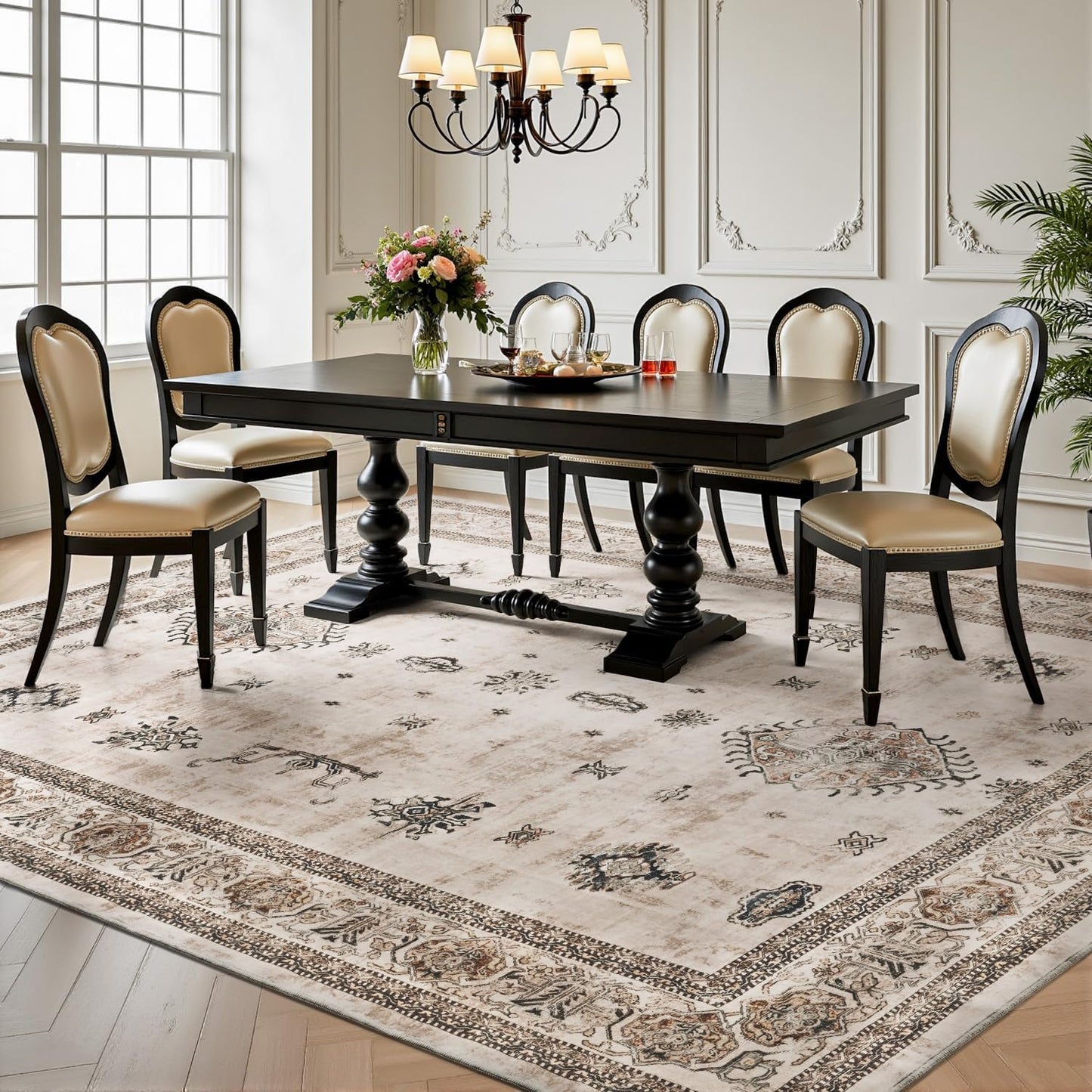 AMOAMI-Vintage Area Rug 8X10 Brown Rugs for Living Room-Soft Living Room Rug Non Slip Rugs for Bedroom Carpet Machine Washable Rug for Dining Room Bedside Office Room Decor