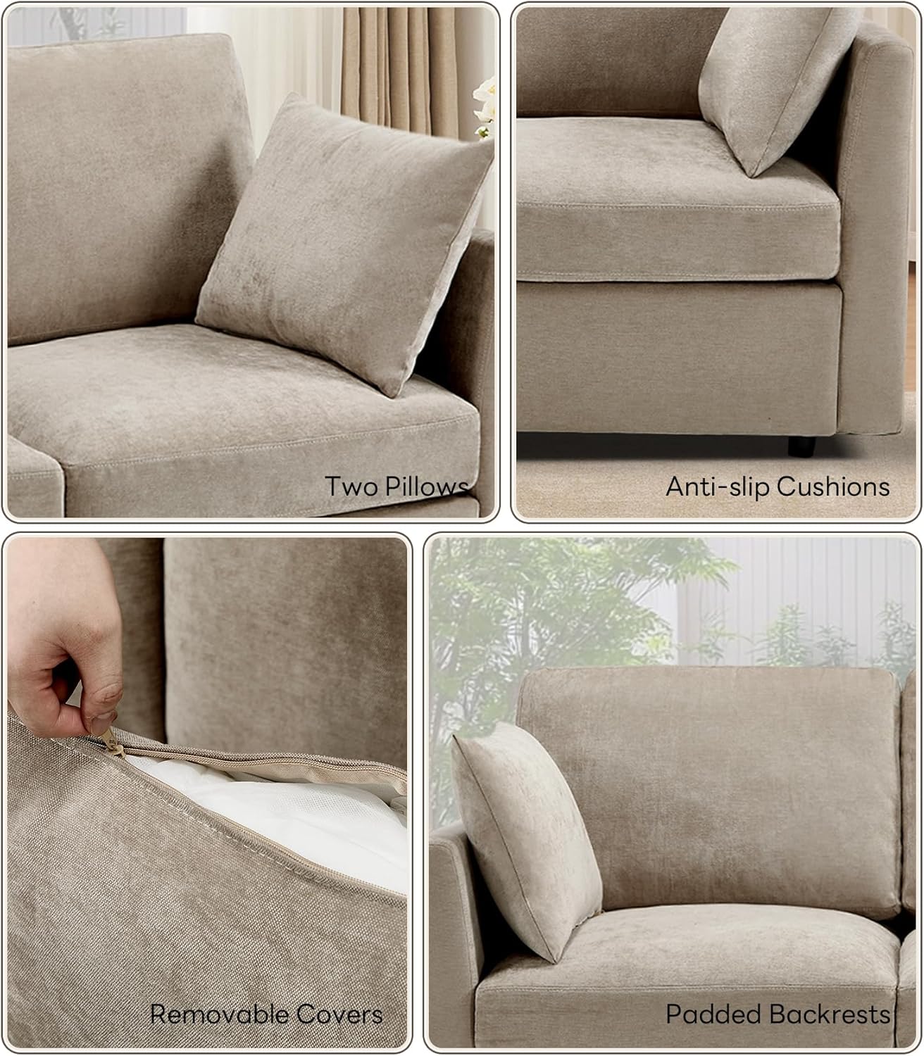 Tbfit U Shaped Couch, Sectional Sofa for Living Room,Chenille Cloud Couch with Ottoman 6 Seat, Khaki