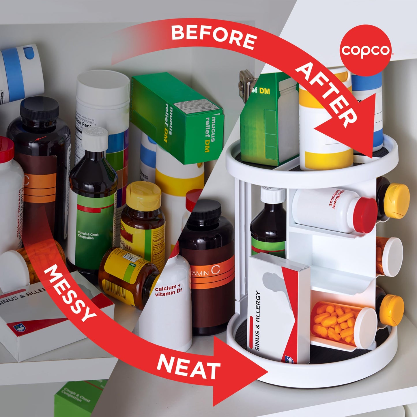 Copco 2-Tier Lazy Susan Turntable Organizer for Cabinet, Pantry, and Counter - Rotating Vitamin
