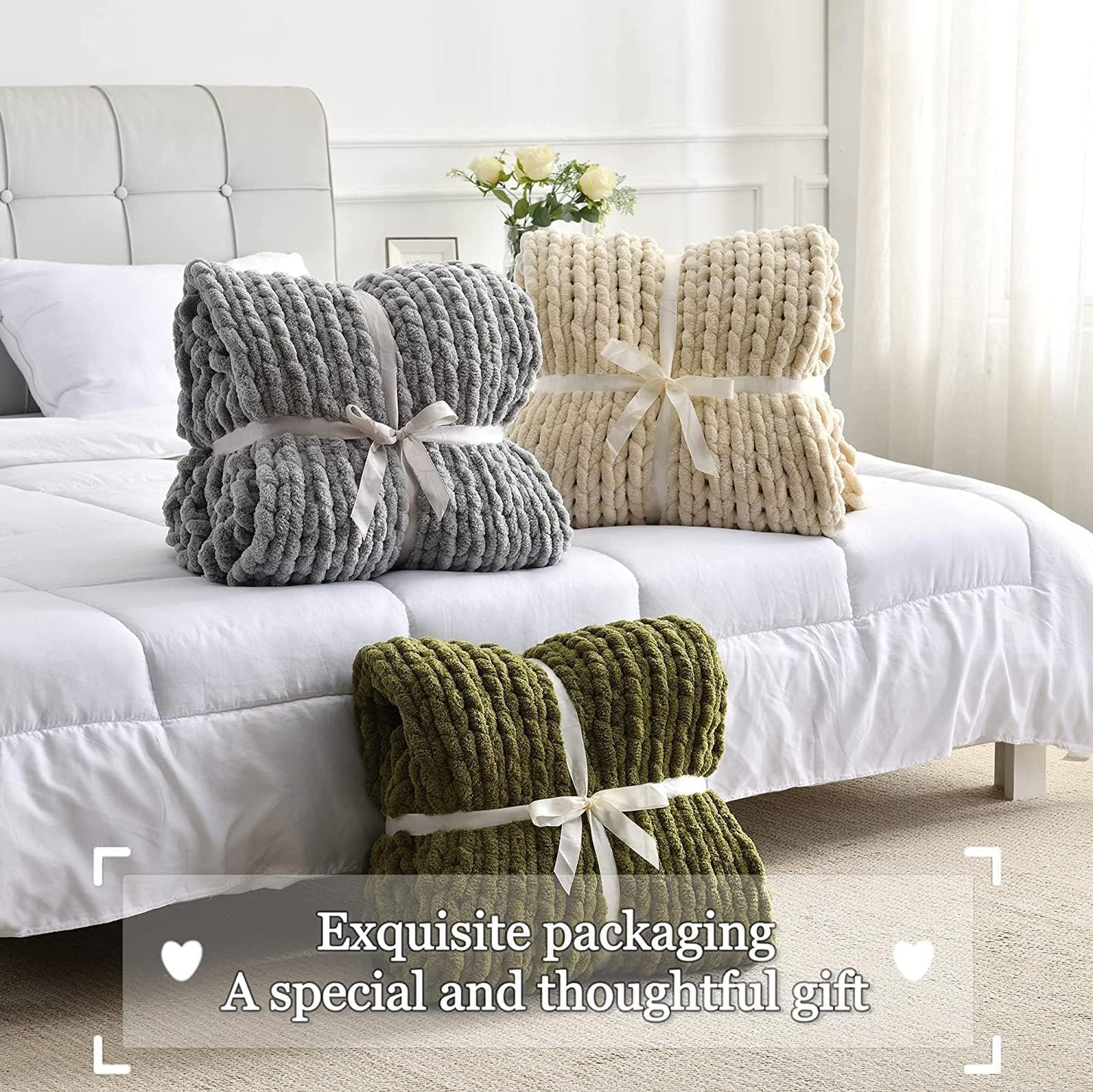 Maetoow Tighter Version Chenille Chunky Knit Blanket Throw (60×80 Inch), Handmade Warm & Cozy Blanket Couch, Bed, Home Decor, Soft Fleece Banket, Boho Thick Blankets and Giant Yarn Throws,Brown