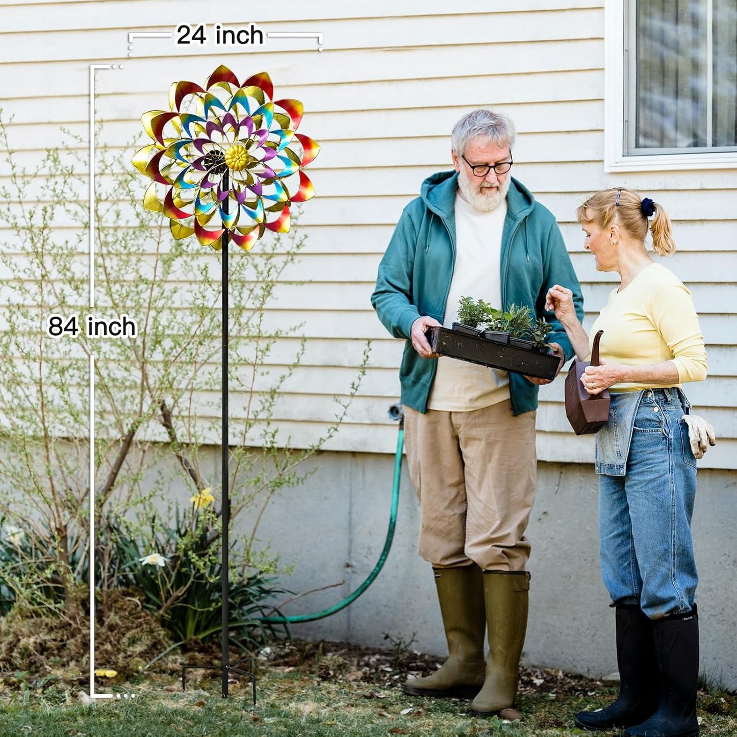 Garden Wind Spinners Outdoor Large Metal, 84'' Yard Art Wind Sculptures & Spinners, Windmills Gifts for Mother's Day Birthday Lawn Patio Decor(Rainbow)