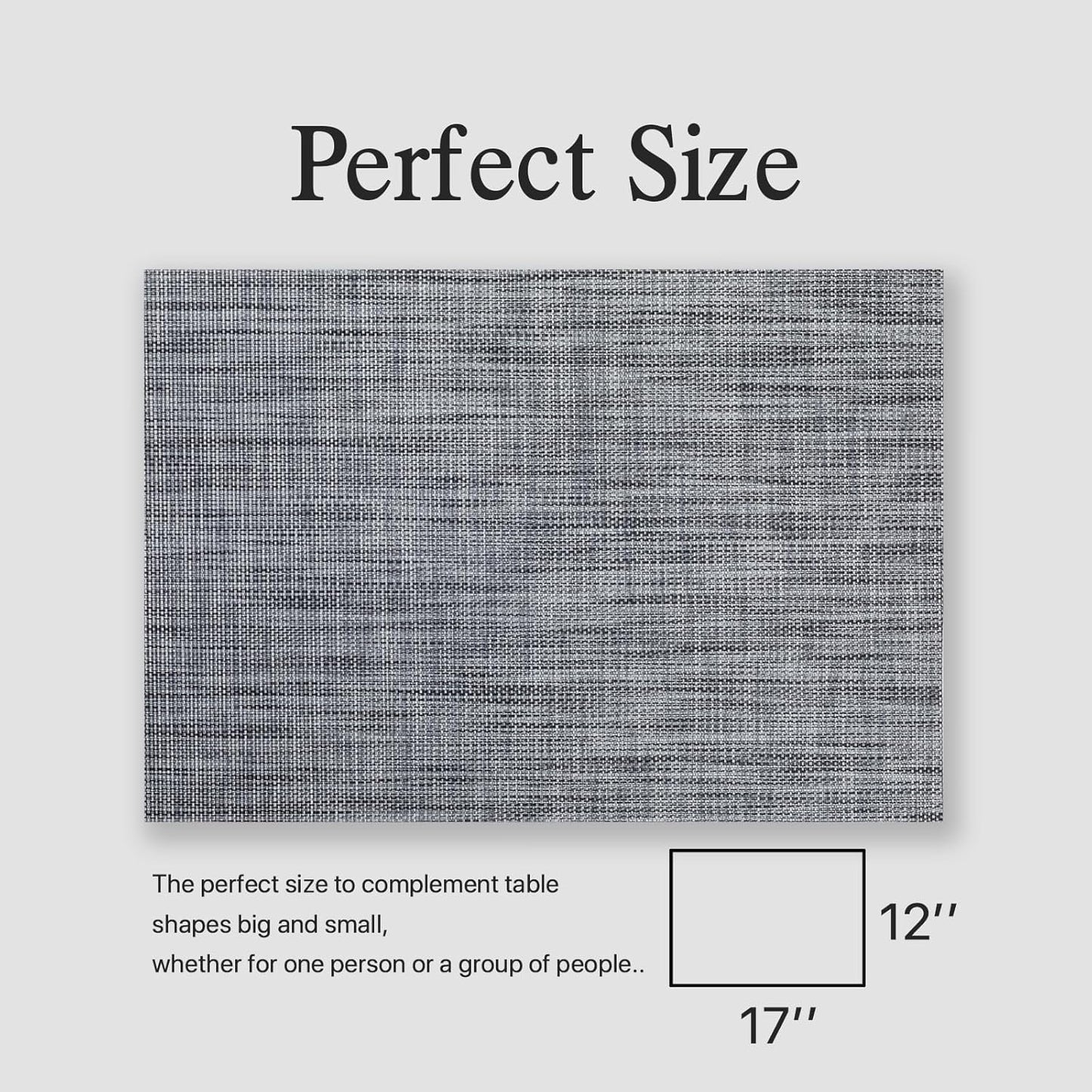 Placemats Set of 6 - Easy Clean Woven Vinyl Placemats for Dining Table, Indoor/Outdoor Place Mats, Washable PVC Table Mats(Dark Gray)