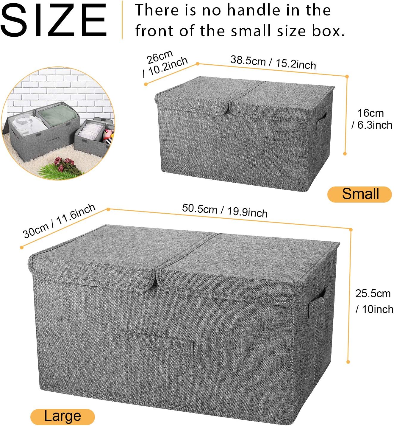 2 Pack Large Storage Boxes with Lids and Handles, Collapsible Linen Storage Bins Organizer Containers Baskets Cube with Removable Divider for Home Bedroom Closet Office (Cream, Small)