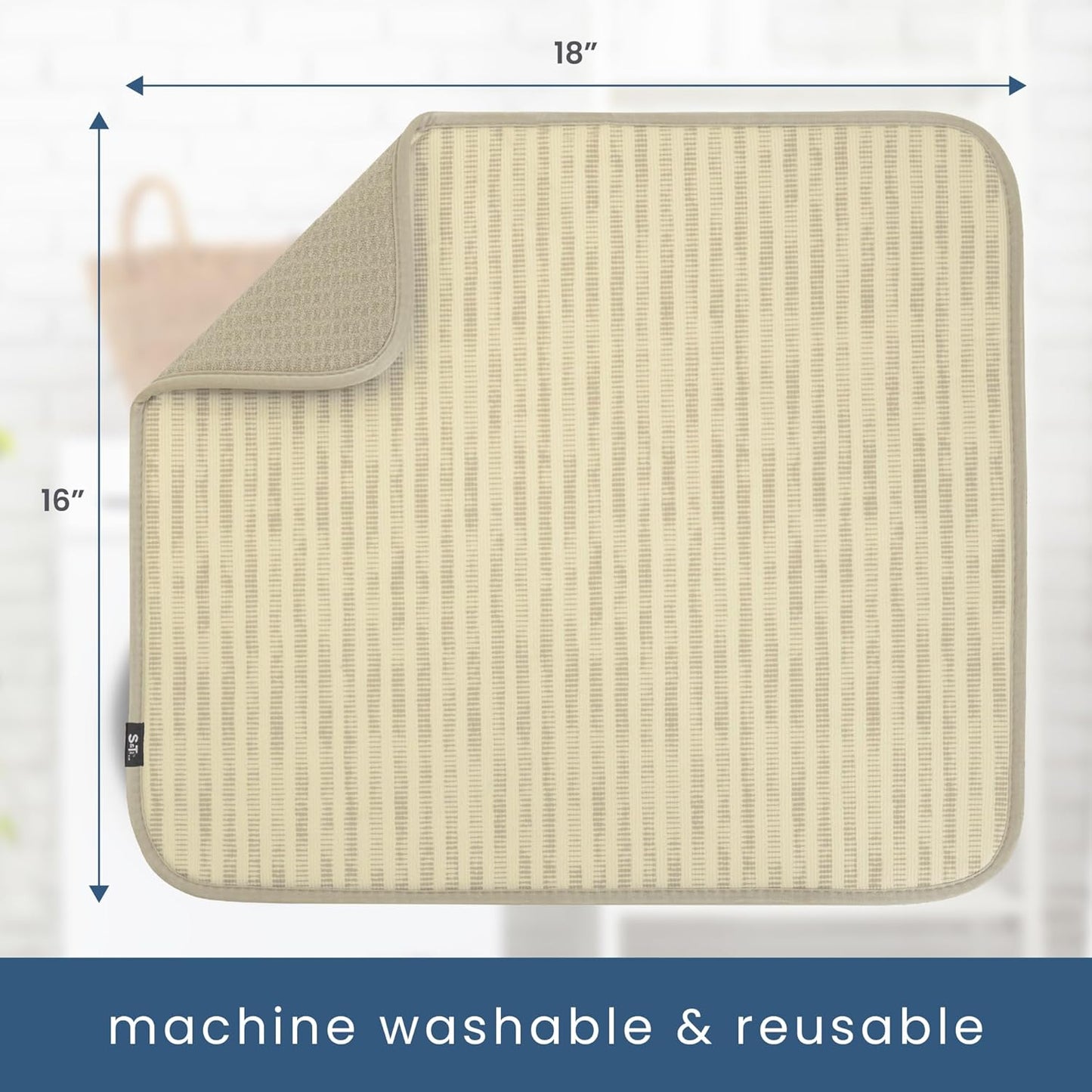 S&T INC. Dish Drying Mat, 16” x 18”, Absorbent Microfiber Kitchen Counter Mat, Dish Drying Pad for Dishes, Utensils, Pots and Pans, Large, Cream Distressed Lines