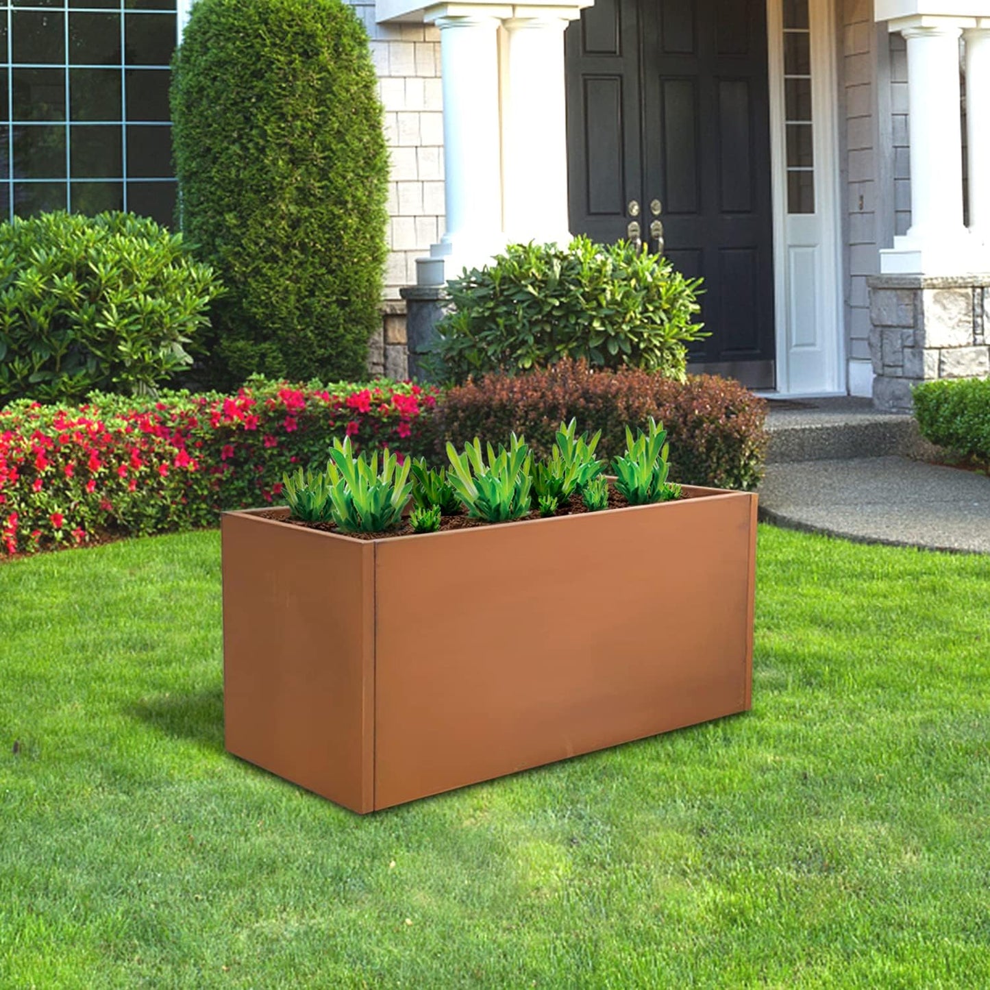 Corten Steel Planter Box Metal Outdoor Large Rectangular Rustic Durable Antique Detached for Commercial Residential Patio Deck and Backyard 36" x 12" x 16"