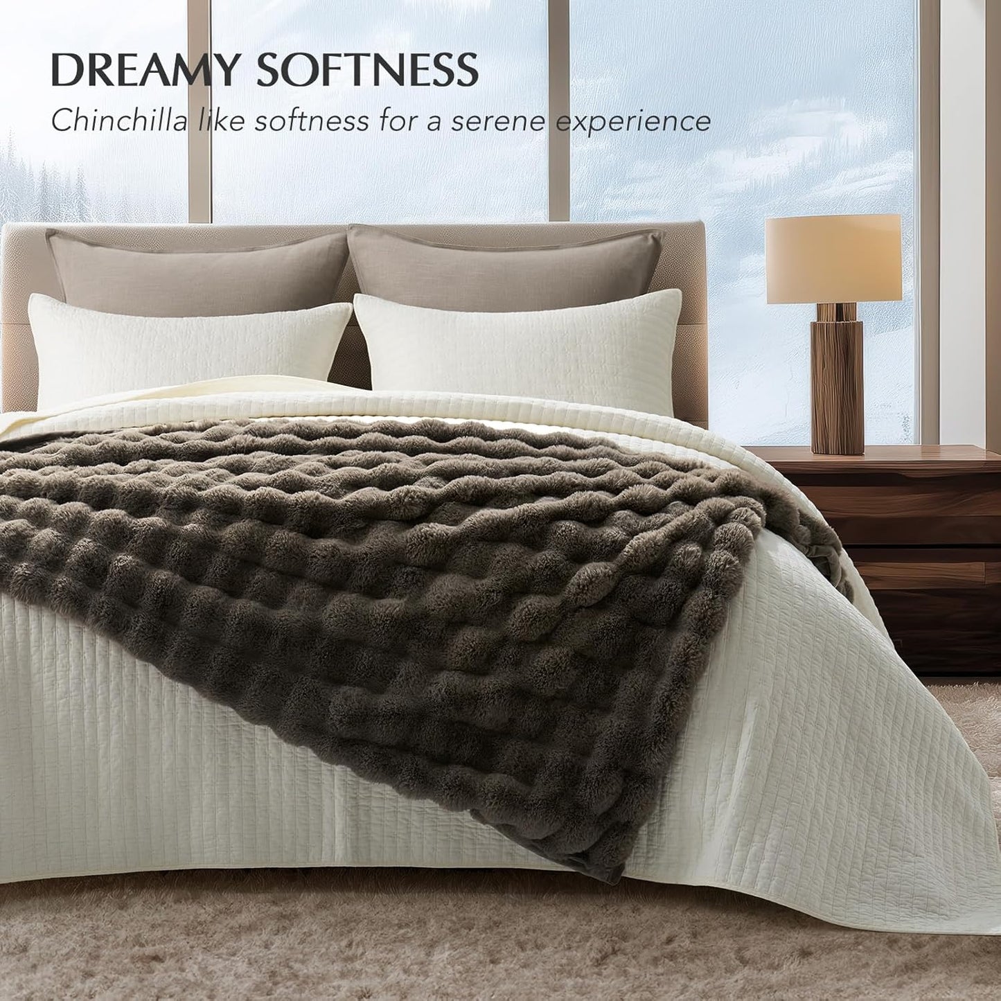 EVERGRACE Ultra Soft Luxury Fluffy Faux Rabbit Fur Throw Blanket, Thick Warm Fuzzy Blankets for Bed, Cozy Plush Reversible Blanket for Couch, Chair, Sofa, Dark Taupe, 60x80 Inches, 870 GSM