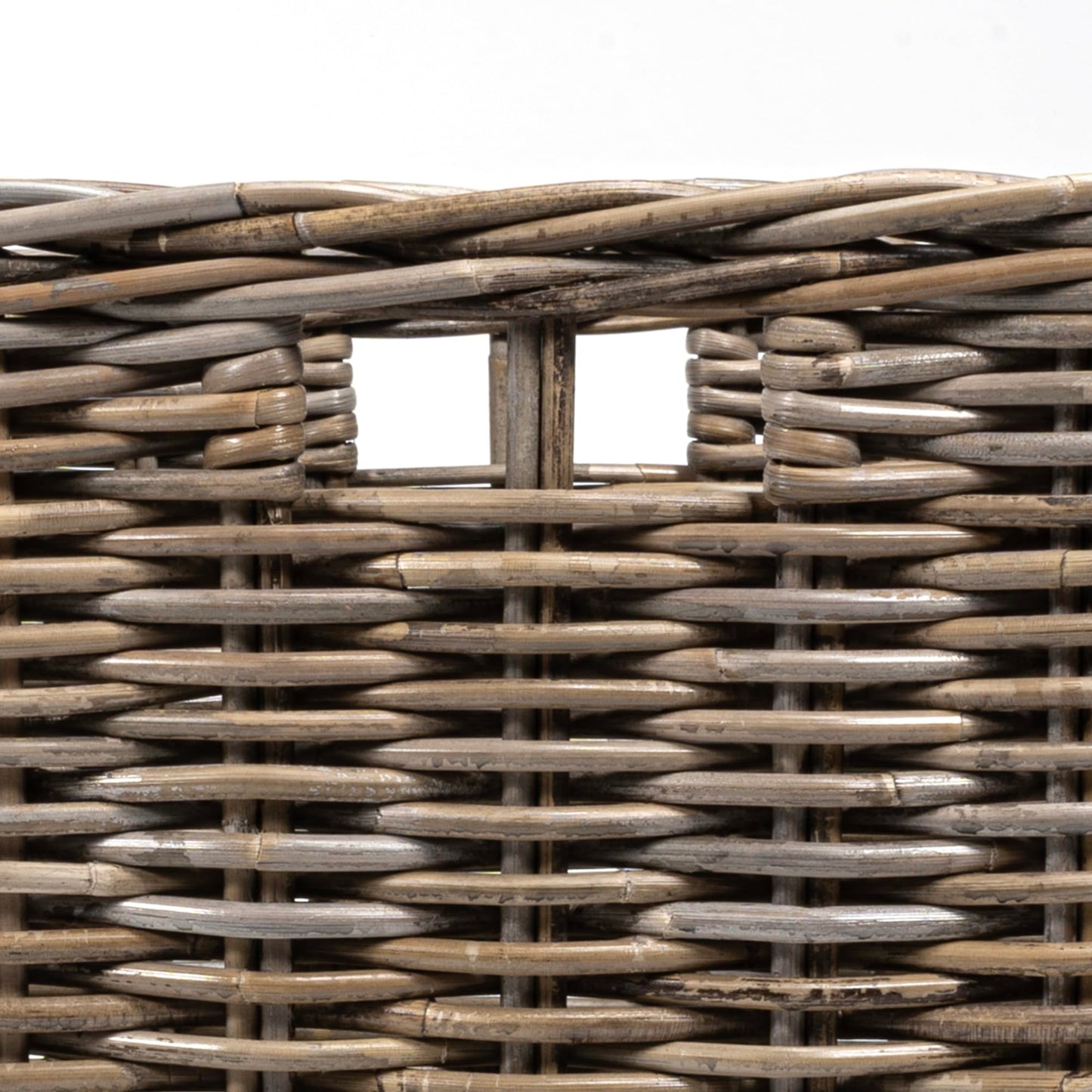 happimess Yael Coastal Hand-Woven Rattan Basket with Wheels, Kubu Gray