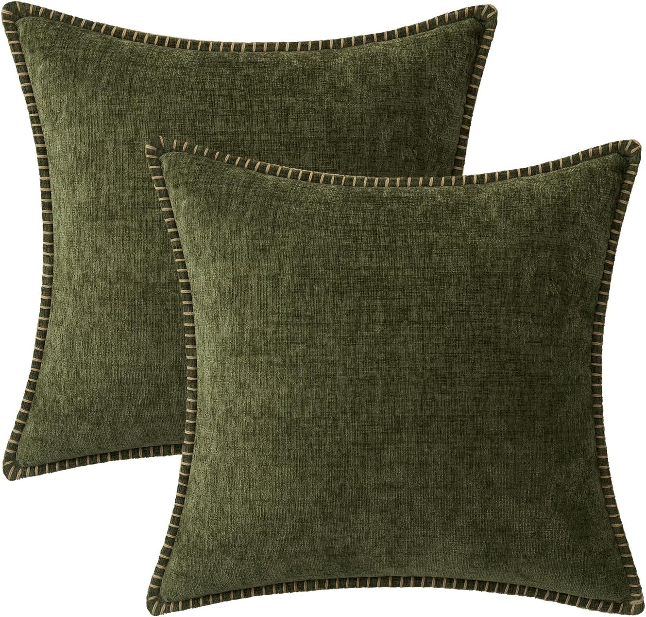MIULEE Pack of 2 Couch Throw Pillow Covers 24x24 Inch Olive Green Farmhouse Decorative Pillow Covers with Stitched Edge Soft Chenille Solid Dyed Spring Pillow Covers for Sofa Bed Living Room