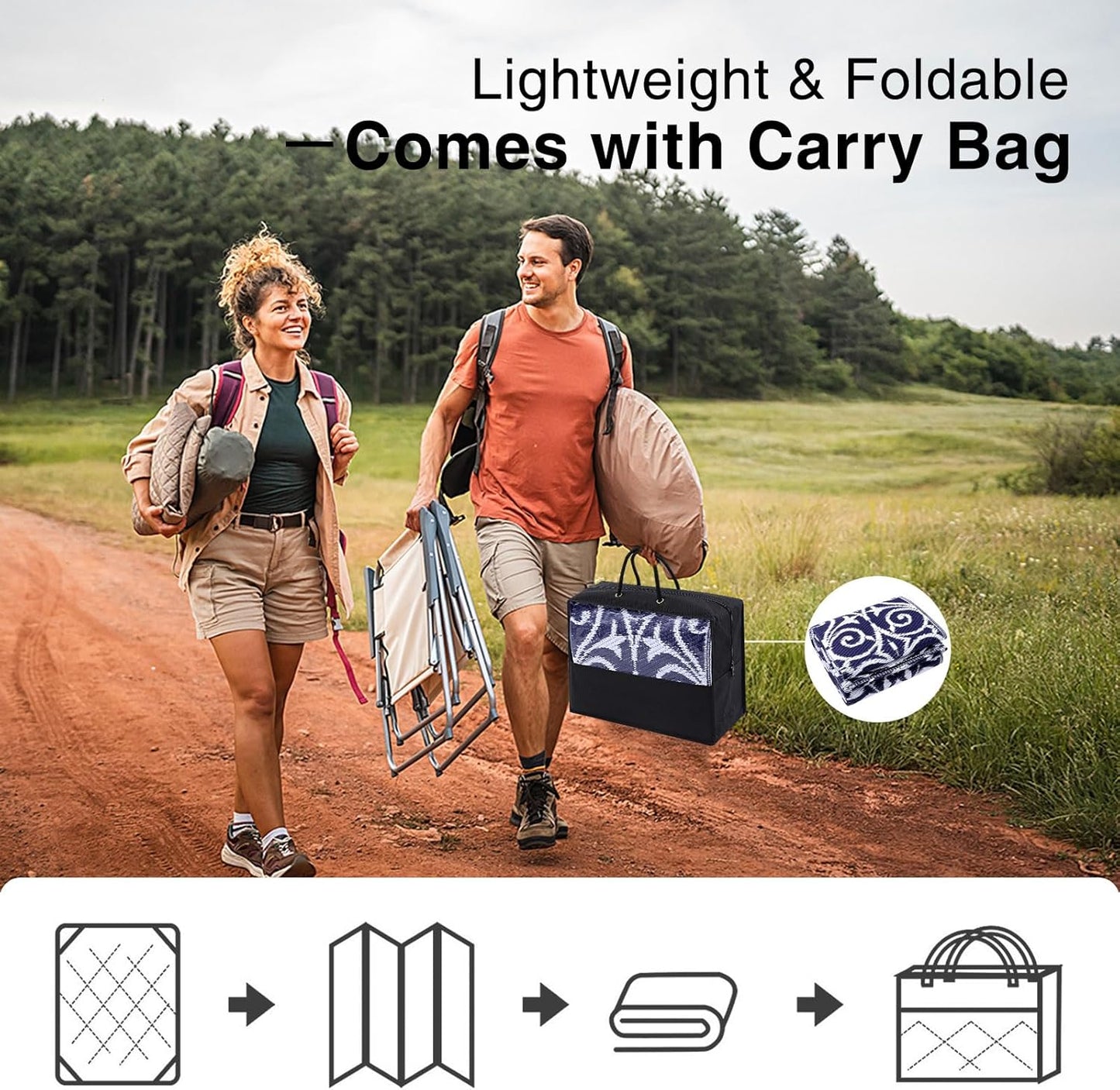 OLANLY Outdoor Rug Waterproof 5x8 ft Clearance, Reversible Outdoor Plastic Straw Rug with Floral Pattern, RV Mat for Patio, Camping, Balcony, Deck, Backyard, Navy & White