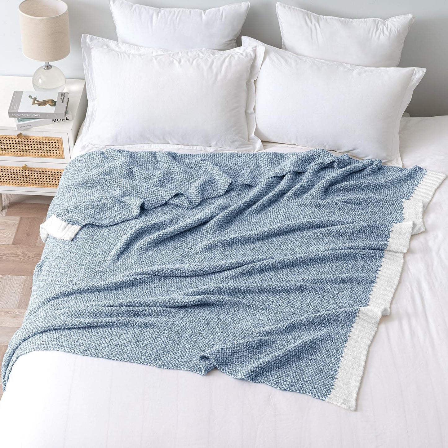 MIULEE Blue Super Soft Throw Blanket for Bed, Twin Size Cozy Fluffy Warm Blankets Knit Blankets for Couch, Sofa, Chair, Living Room, Camping, Picnic, 60 x 80 inch