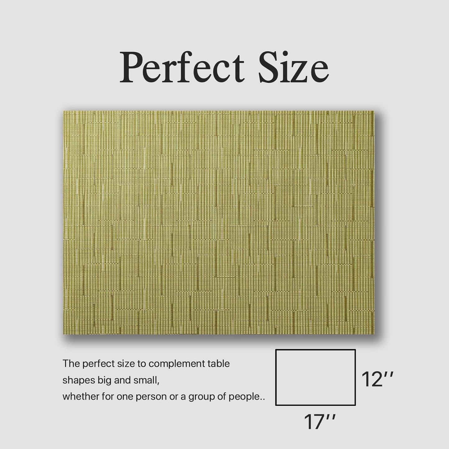 Placemats Set of 6 - Easy Clean Woven Vinyl Placemats for Dining Table, Indoor/Outdoor Place Mats, Washable PVC Table Mats (Pea Green)